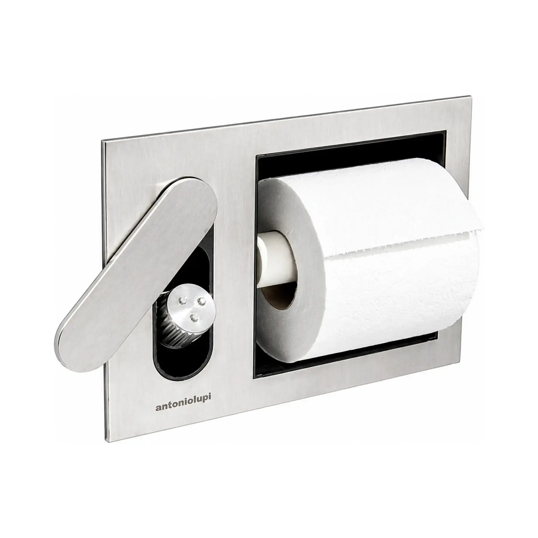 Тримач для туалетного паперу та гідройорж вбудовані CARTATENSO Antoniolupi CARTATENSO (Satinato) Satin Stainless Steel — вид на білому тлі