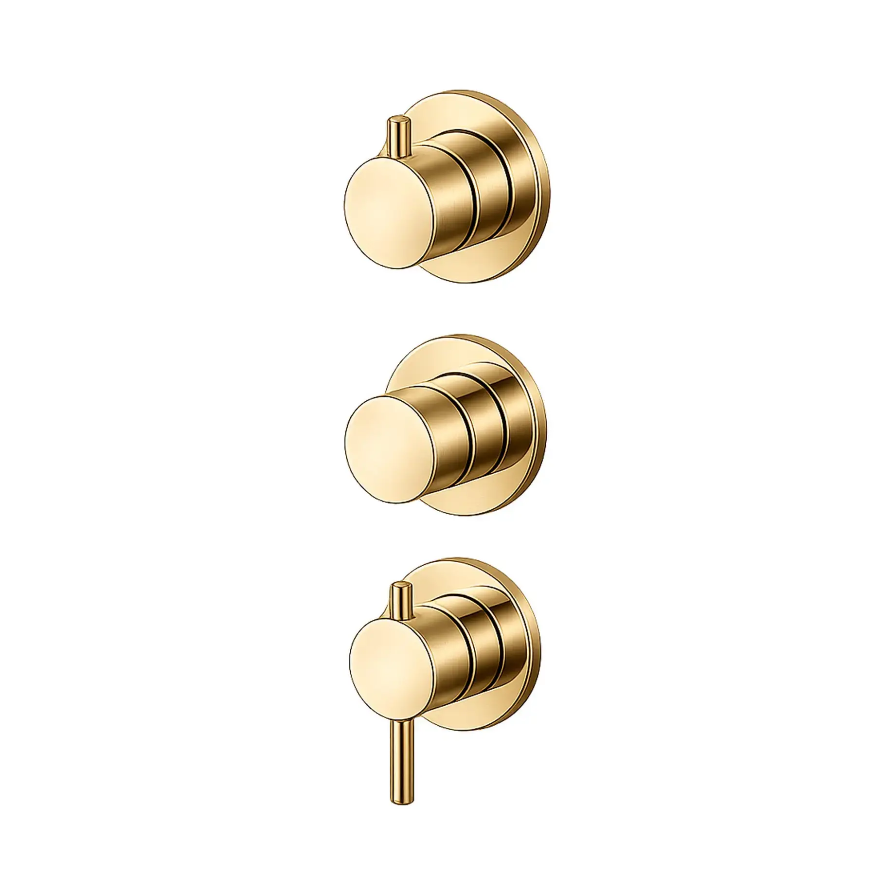 Термостат прихованого монтажу TRIBUTO з 2 запірними вентилями Antoniolupi XTR653PVDS Ottone sp Brushed Brass — вид на білому тлі