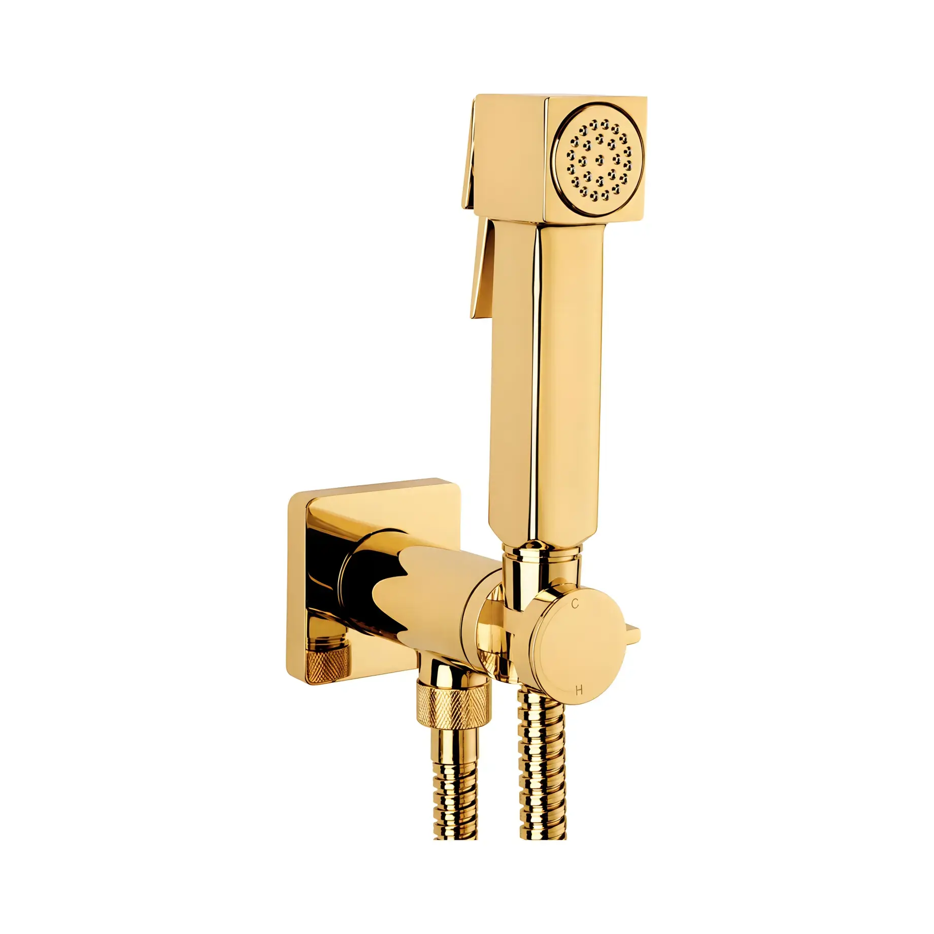 Гігієнічний душ Cube - Brass Bossini E38001B00021015 Glossy Gold — вид на білому тлі