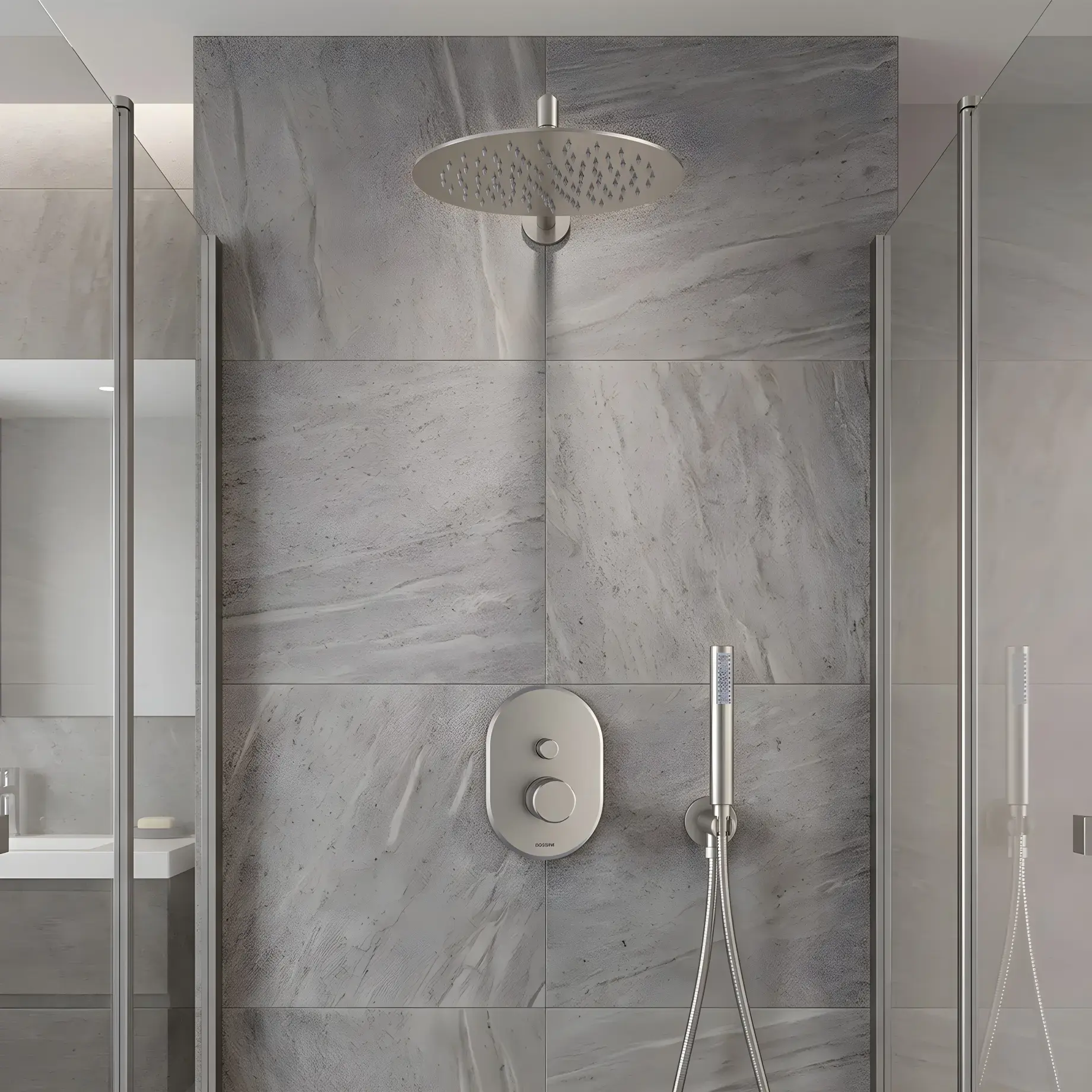 Душова система (прихований монтаж) Tetis Виробник M00821000094008 Brushed Nickel Ø25 см — вид спереду