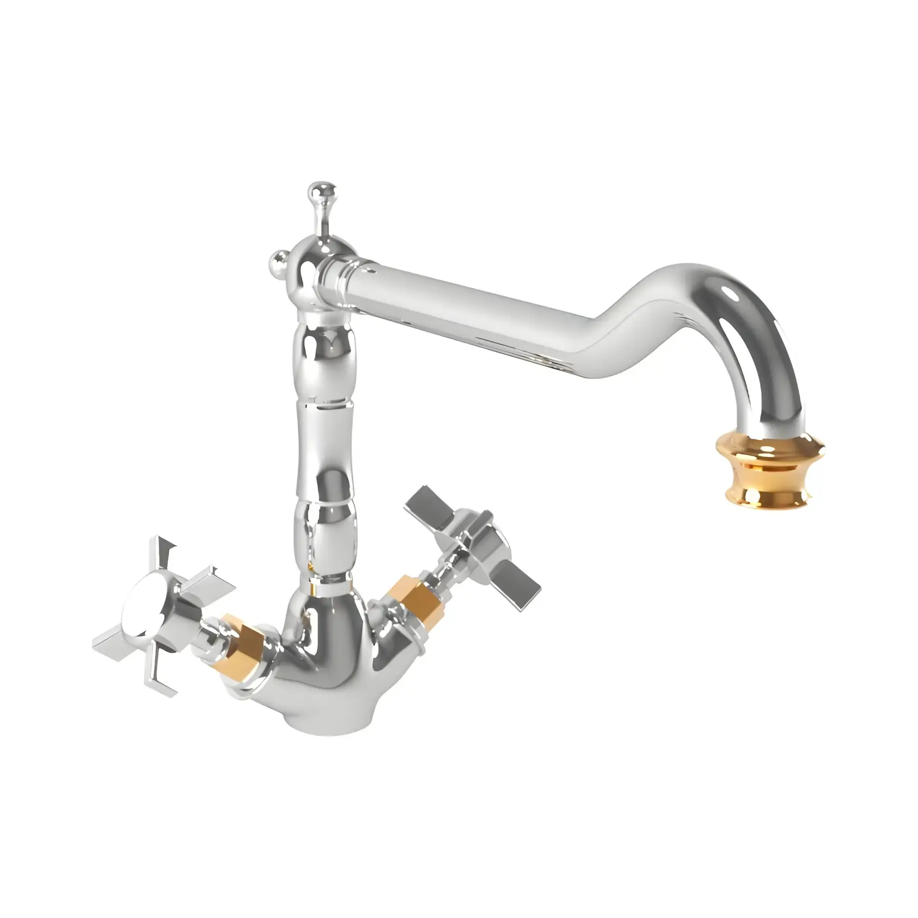 Змішувач для кухні Princeton Bugnatese 851CRDO Chrome / Gold — вид на білому тлі