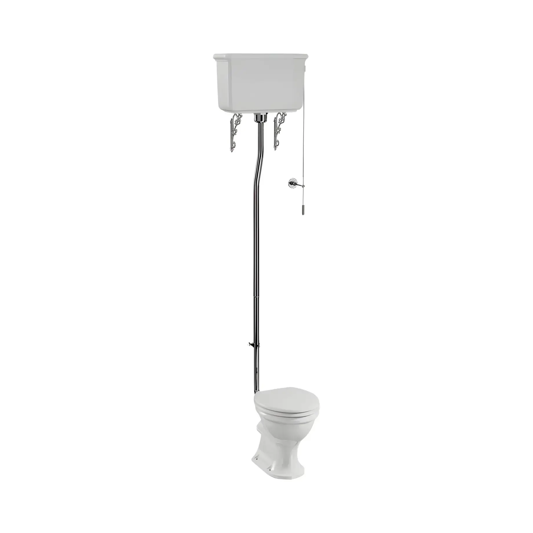 Унітаз із високим бачком Guild Burlington GU6118CW+GU7002CW+T30 CHR Gloss White — вид на білому тлі