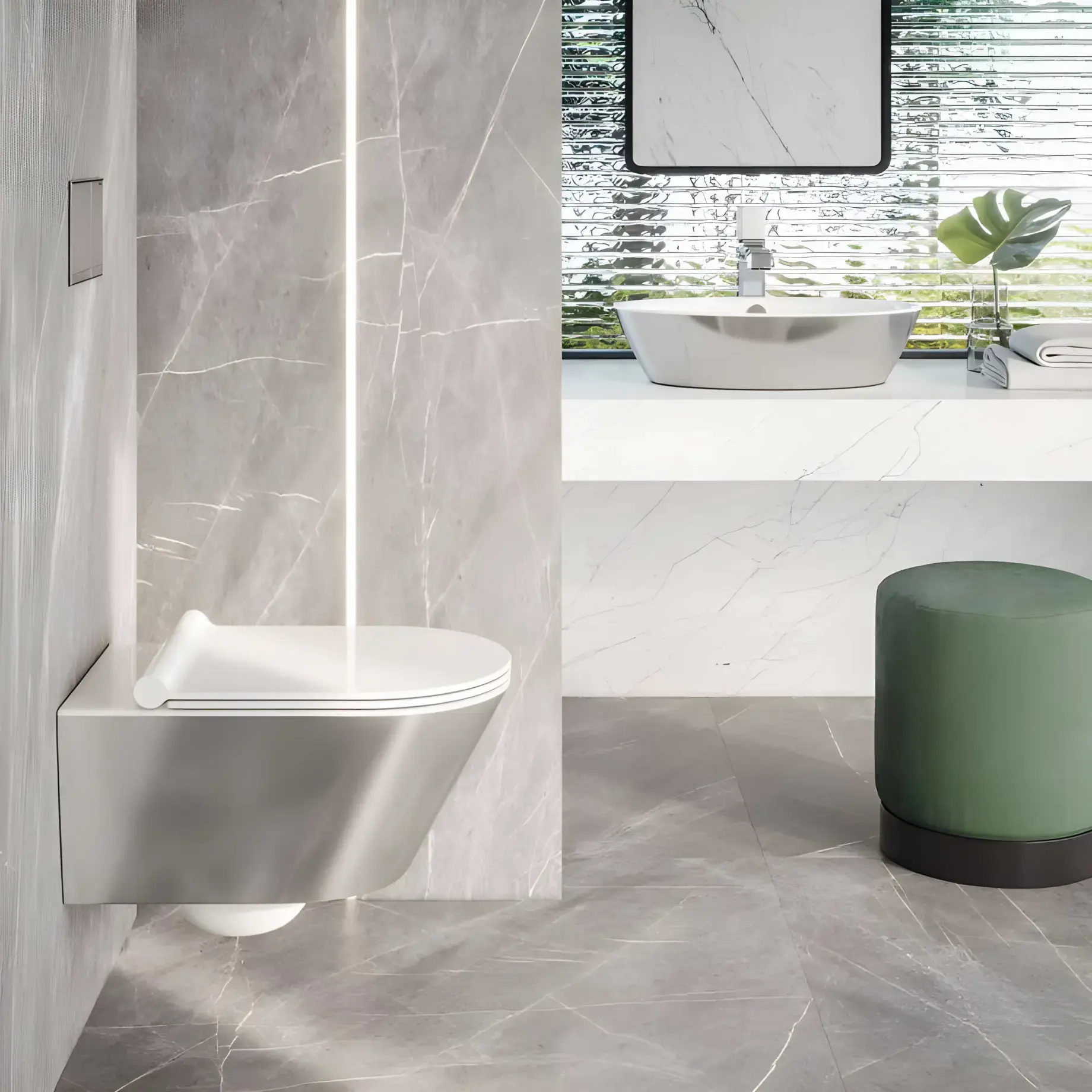 Унітаз підвісний Zero Catalano 0111550041 + 0551200001 Bianco / Argento — вид спереду