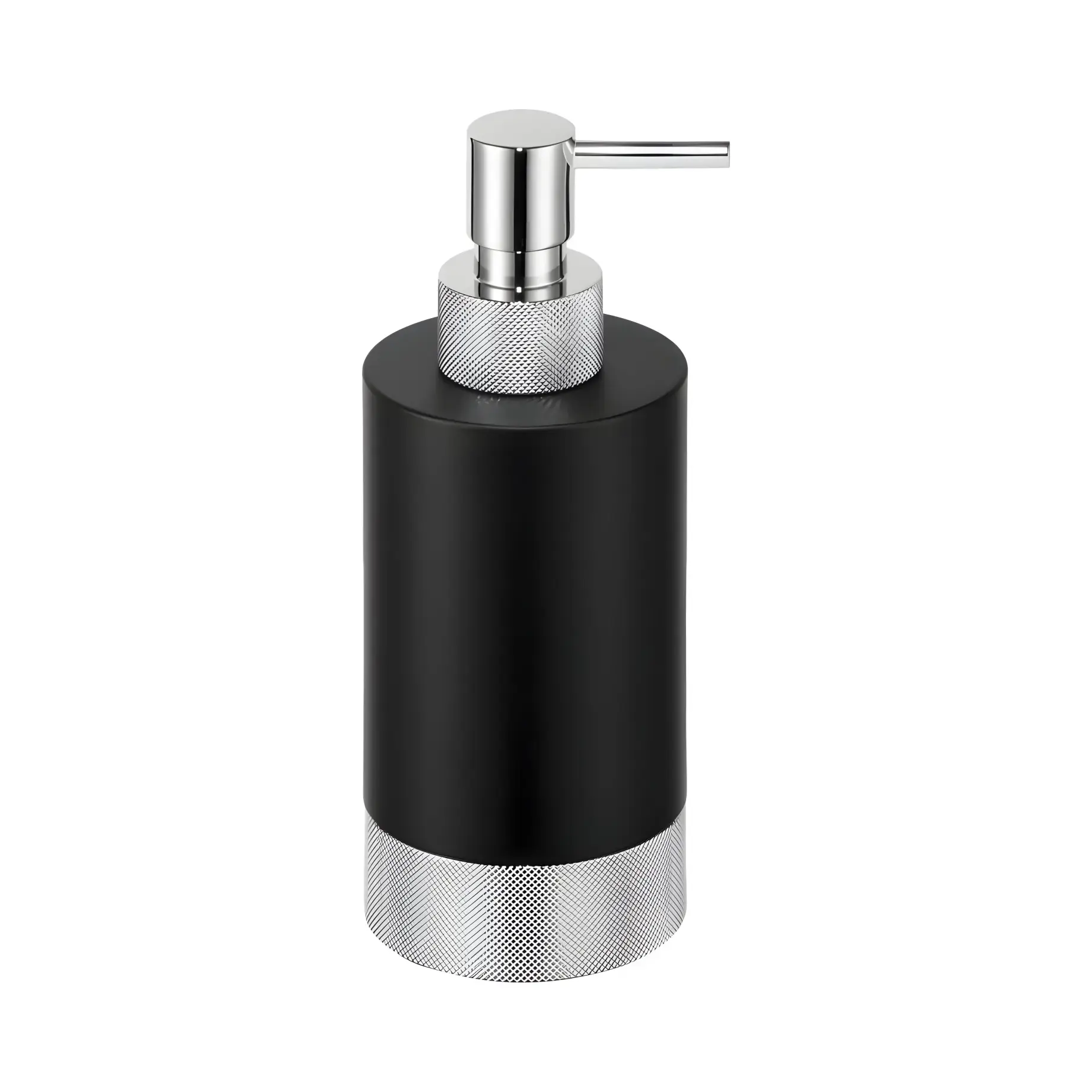Дозатор для рідкого мила Club (колір - чорний матовий/хром) Decor Walther 0853560 Matt Black / Chrome — вид на білому тлі