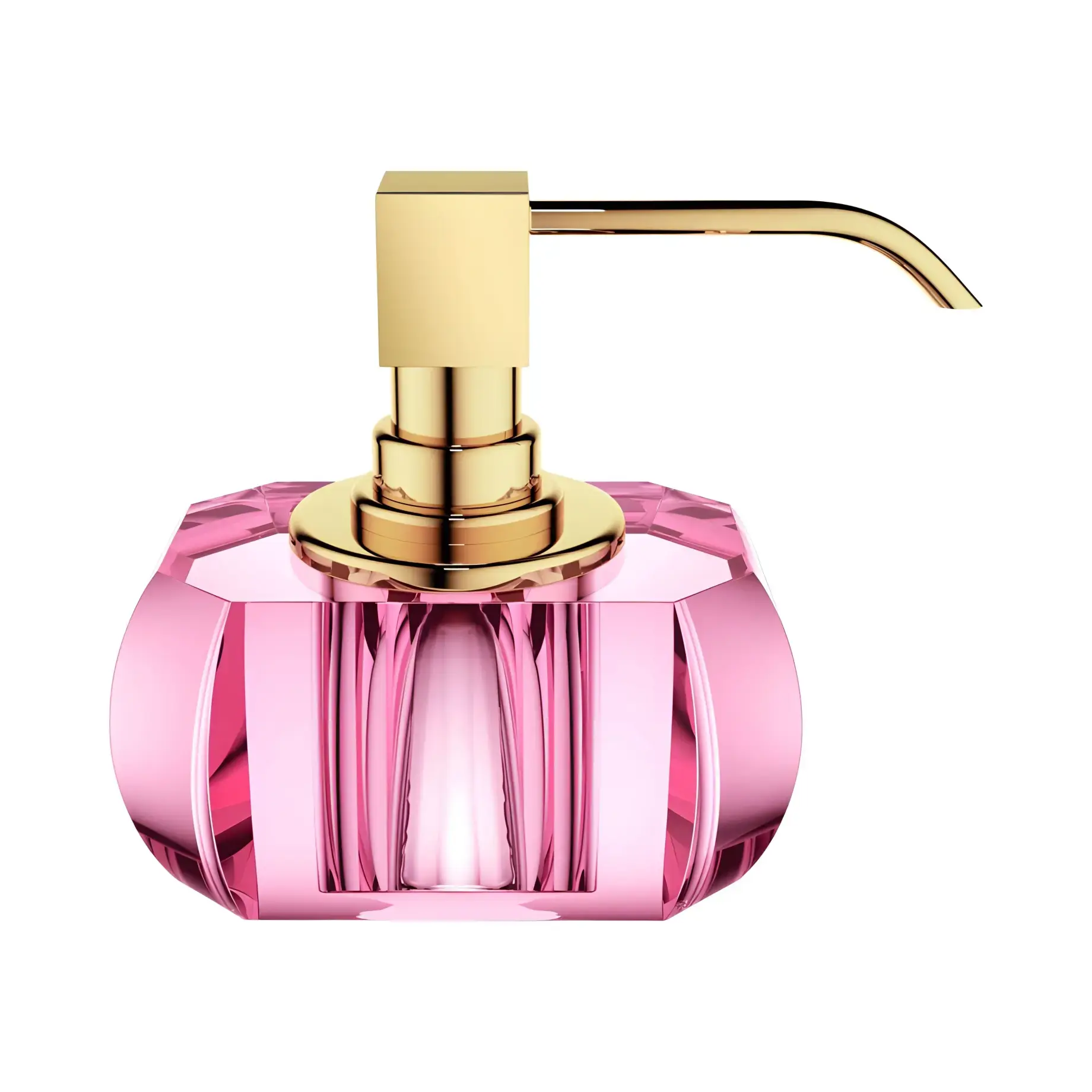 Дозатор для рідкого мила Kristall, скло рожеве/золото Decor Walther 0924461 Pink / gold — вид на білому тлі