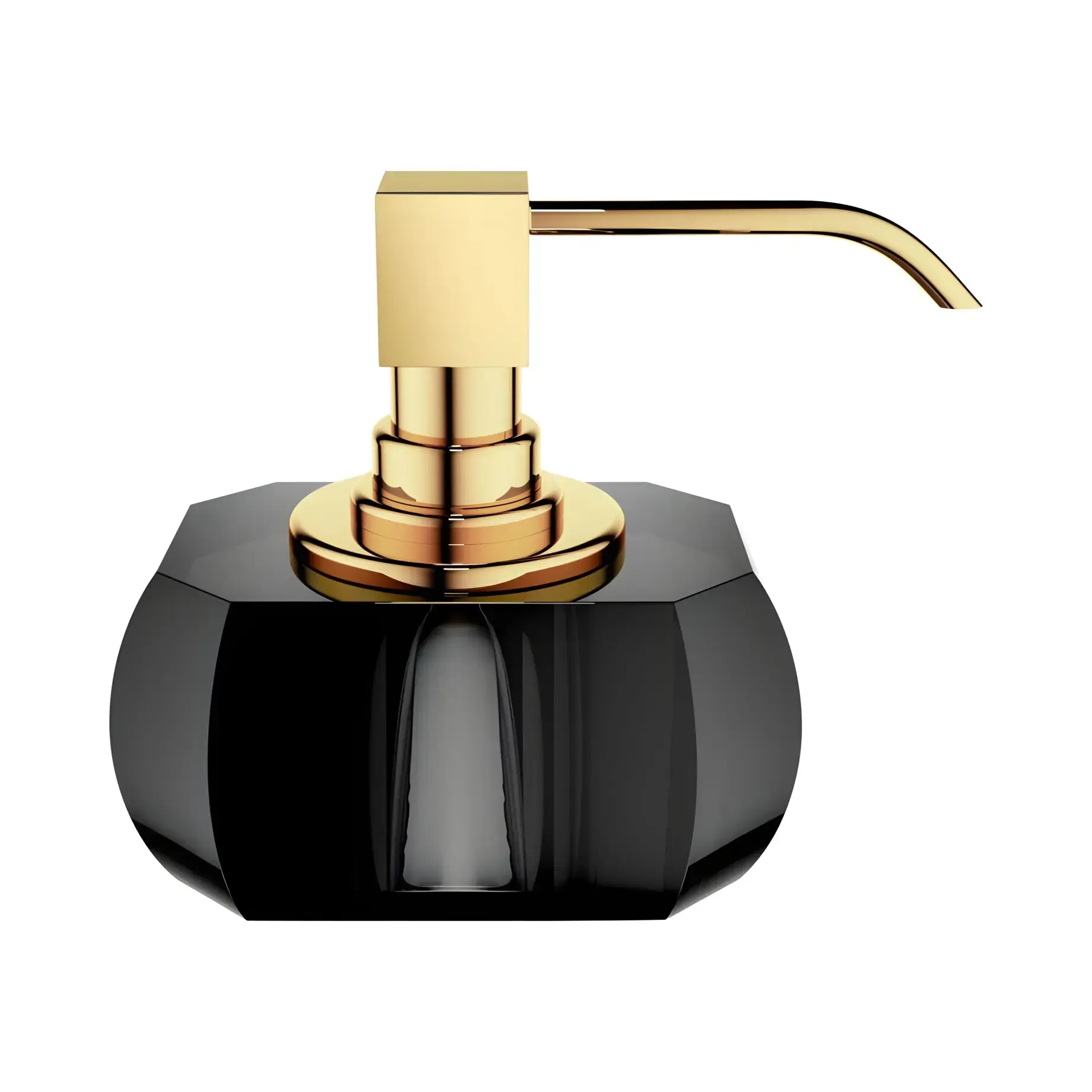 Дозатор для рідкого мила Kristall, скло чорне/золото Decor Walther 0924494 Anthracite / Gold — вид на білому тлі