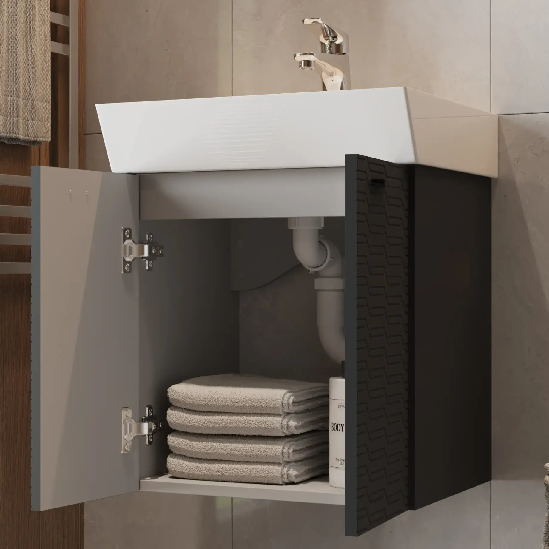 Тумба з умивальником Flow Виробник 484050A Anthracite Matt 49 x 39 x 55 см — вид ззаду