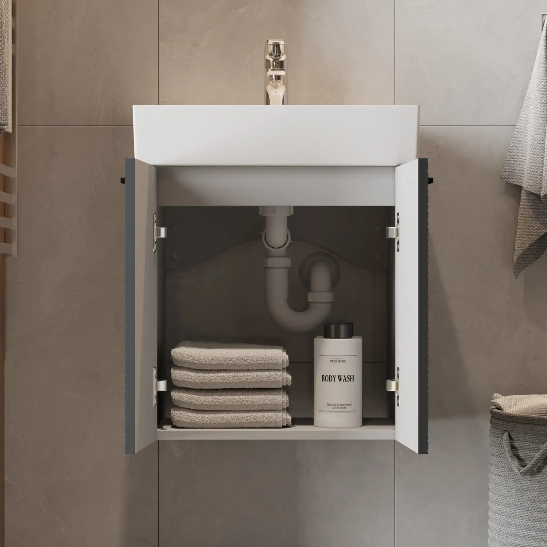Тумба з умивальником Flow Виробник 484050A Anthracite Matt 49 x 39 x 55 см — ракурс 3/4