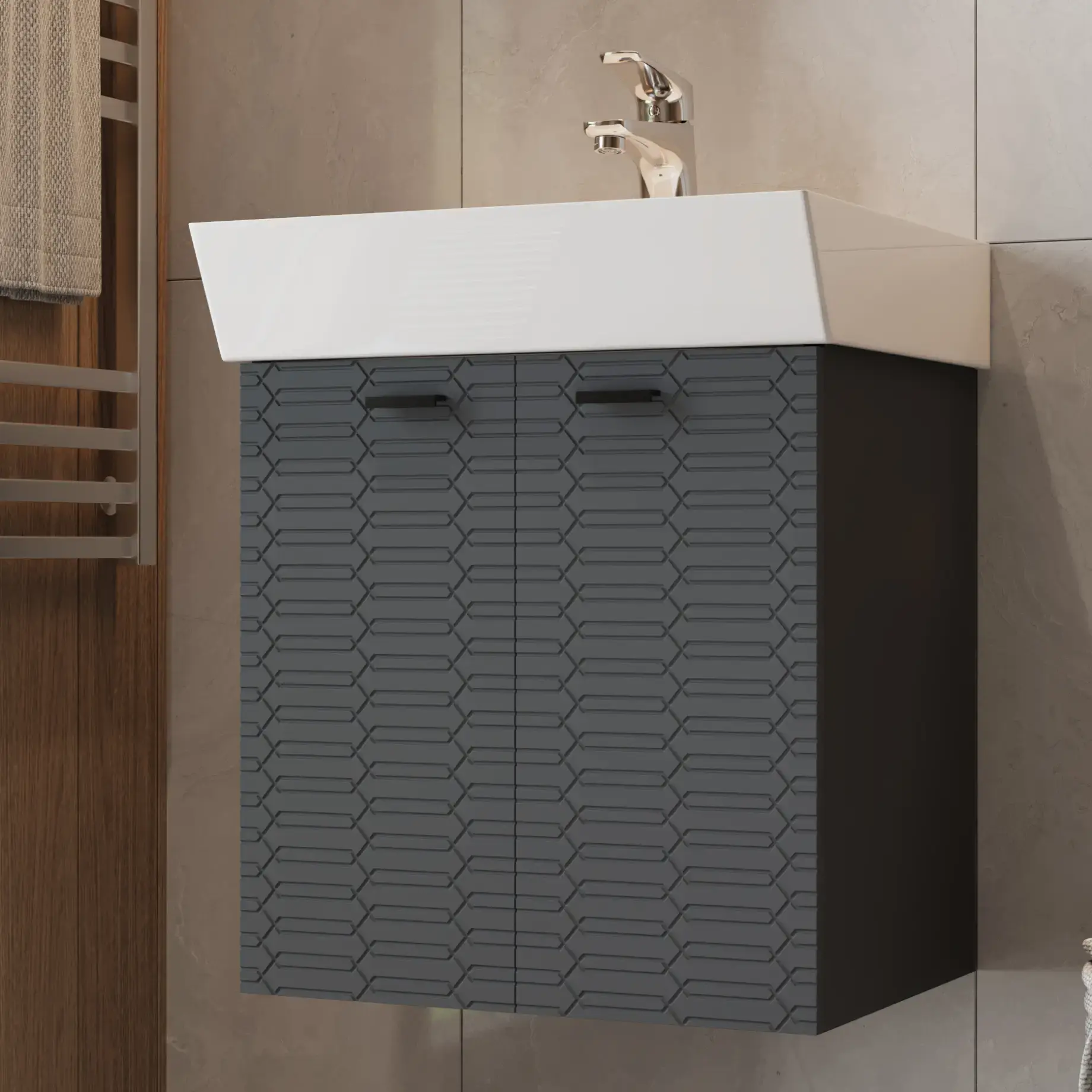 Тумба з умивальником Flow Виробник 484050A Anthracite Matt 49 x 39 x 55 см — бічний ракурс