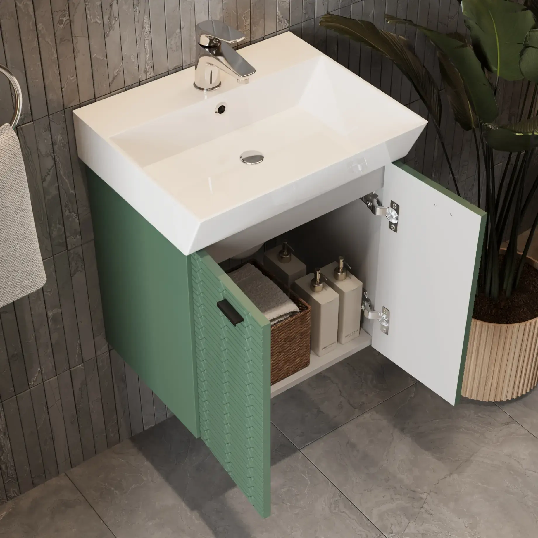 Тумба з умивальником Flow Виробник 484050E Green Matt 49 x 39 x 55 см — бічний ракурс