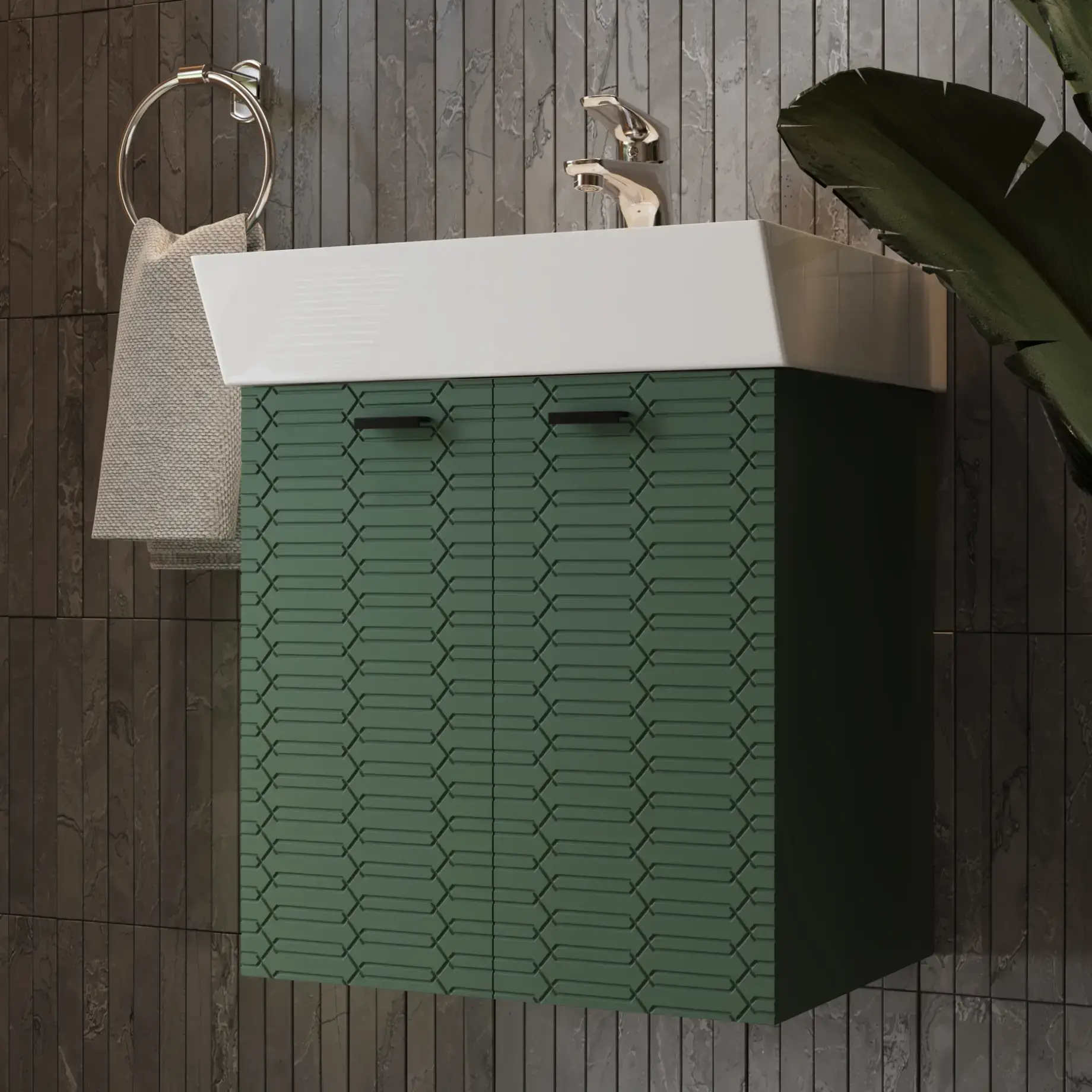 Тумба з умивальником Flow Виробник 484050E Green Matt 49 x 39 x 55 см — вид спереду