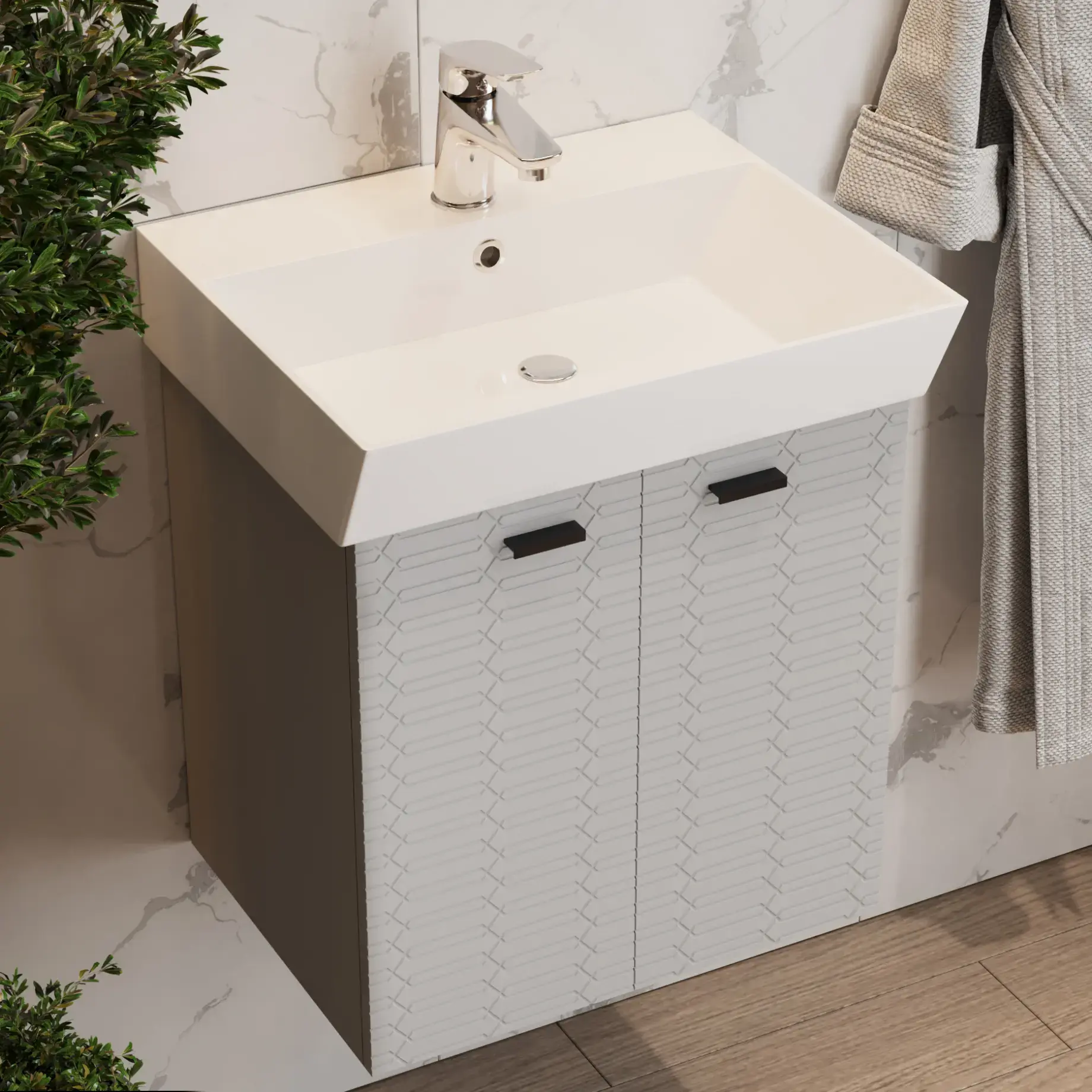 Тумба з умивальником Flow Виробник 484050G Grey Matt 49 x 39 x 55 см — бічний ракурс