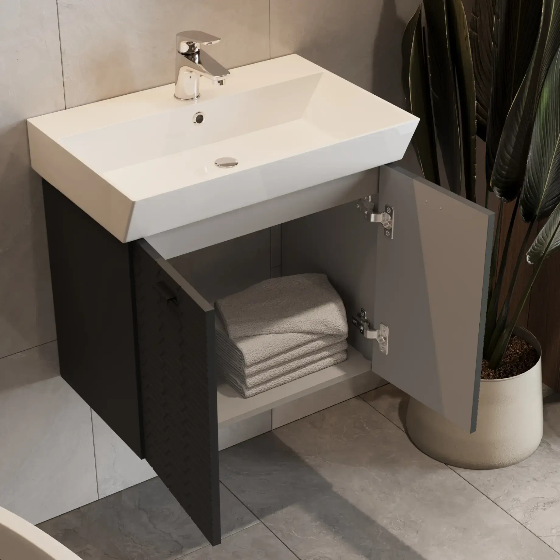 Тумба з умивальником Flow Виробник 484060A Anthracite Matt 59 х 39 х 55 см — вид ззаду
