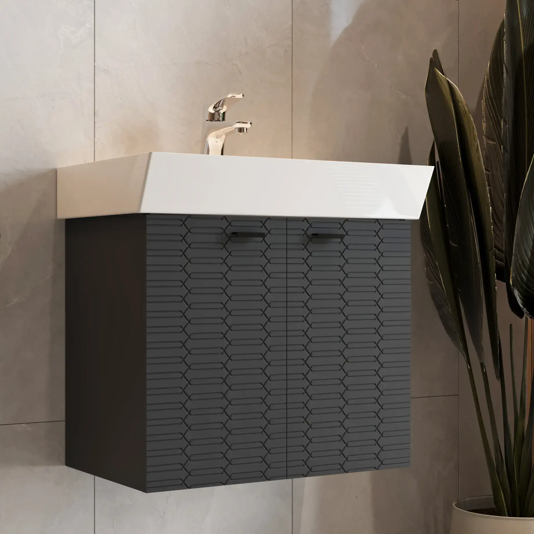 Тумба з умивальником Flow Виробник 484060A Anthracite Matt 59 х 39 х 55 см — бічний ракурс