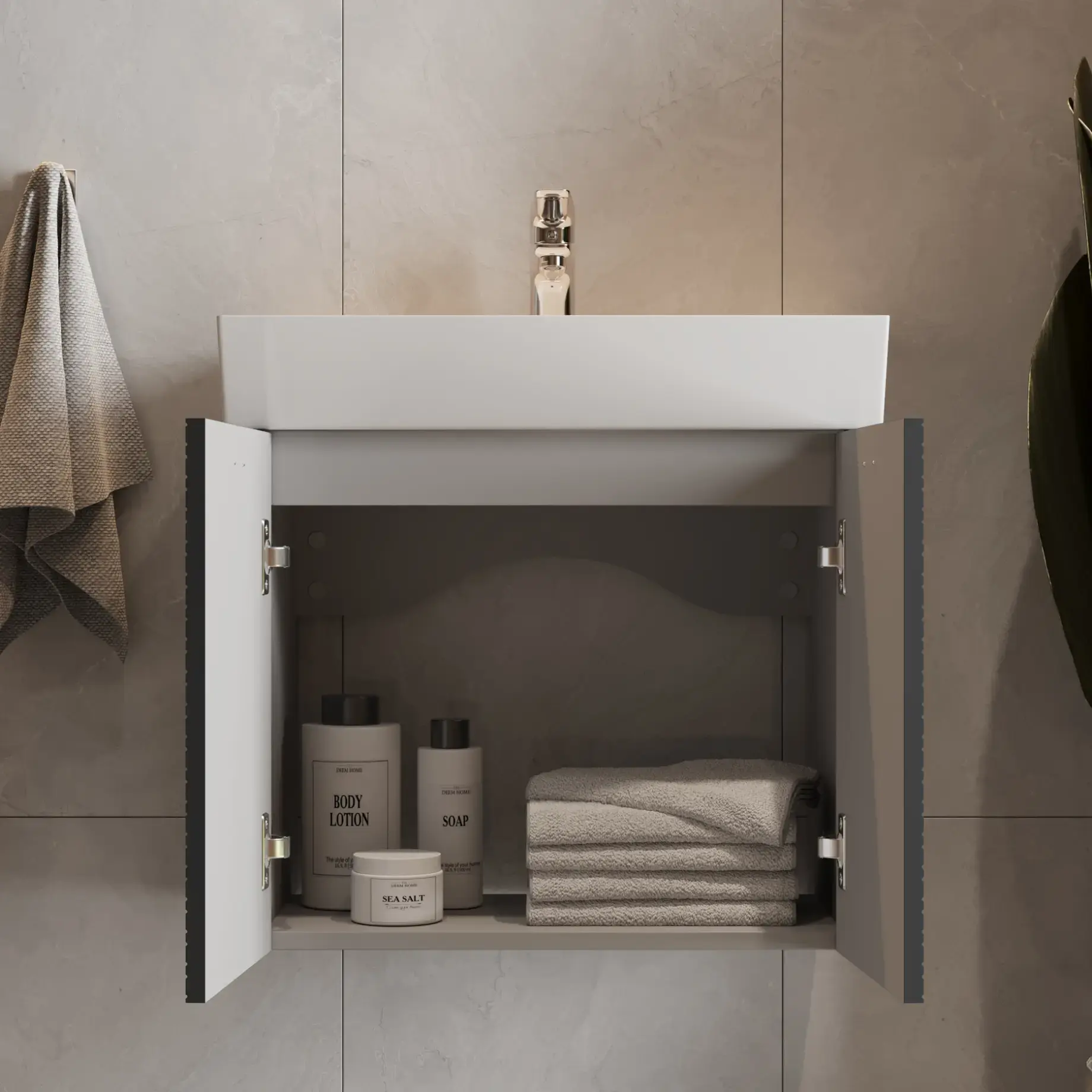 Тумба з умивальником Flow Виробник 484060A Anthracite Matt 59 х 39 х 55 см — ракурс 3/4