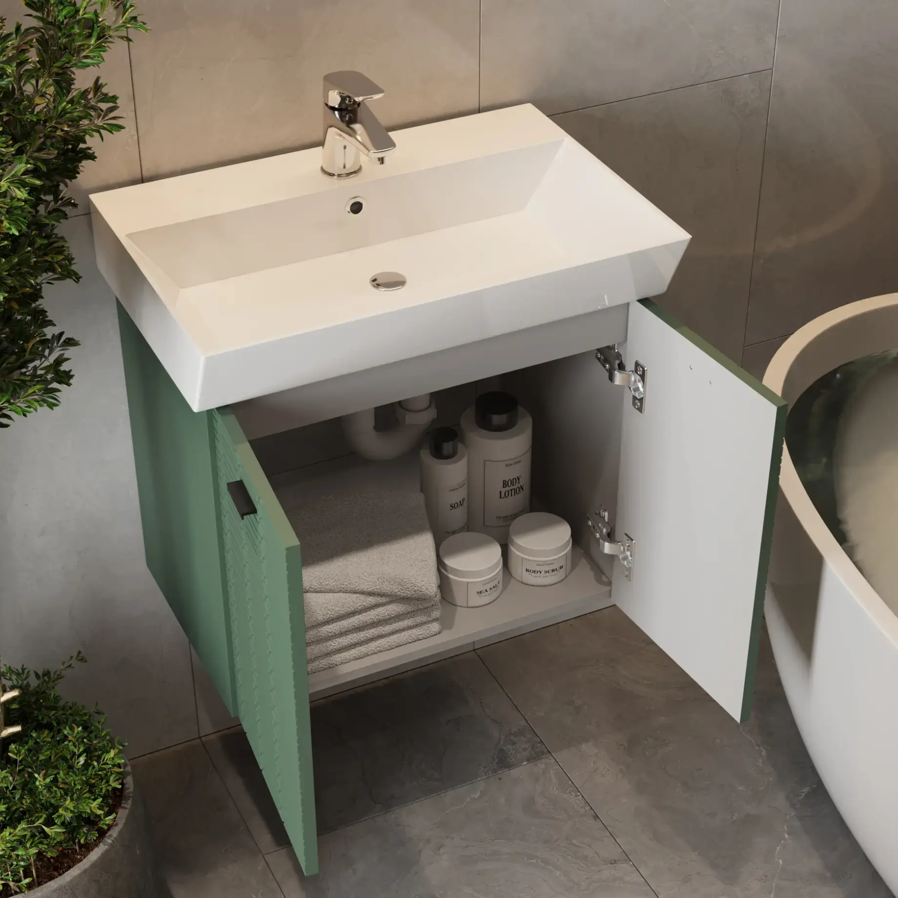 Тумба з умивальником Flow Виробник 484060E Green Matt 59 х 39 х 55 см — вид згори