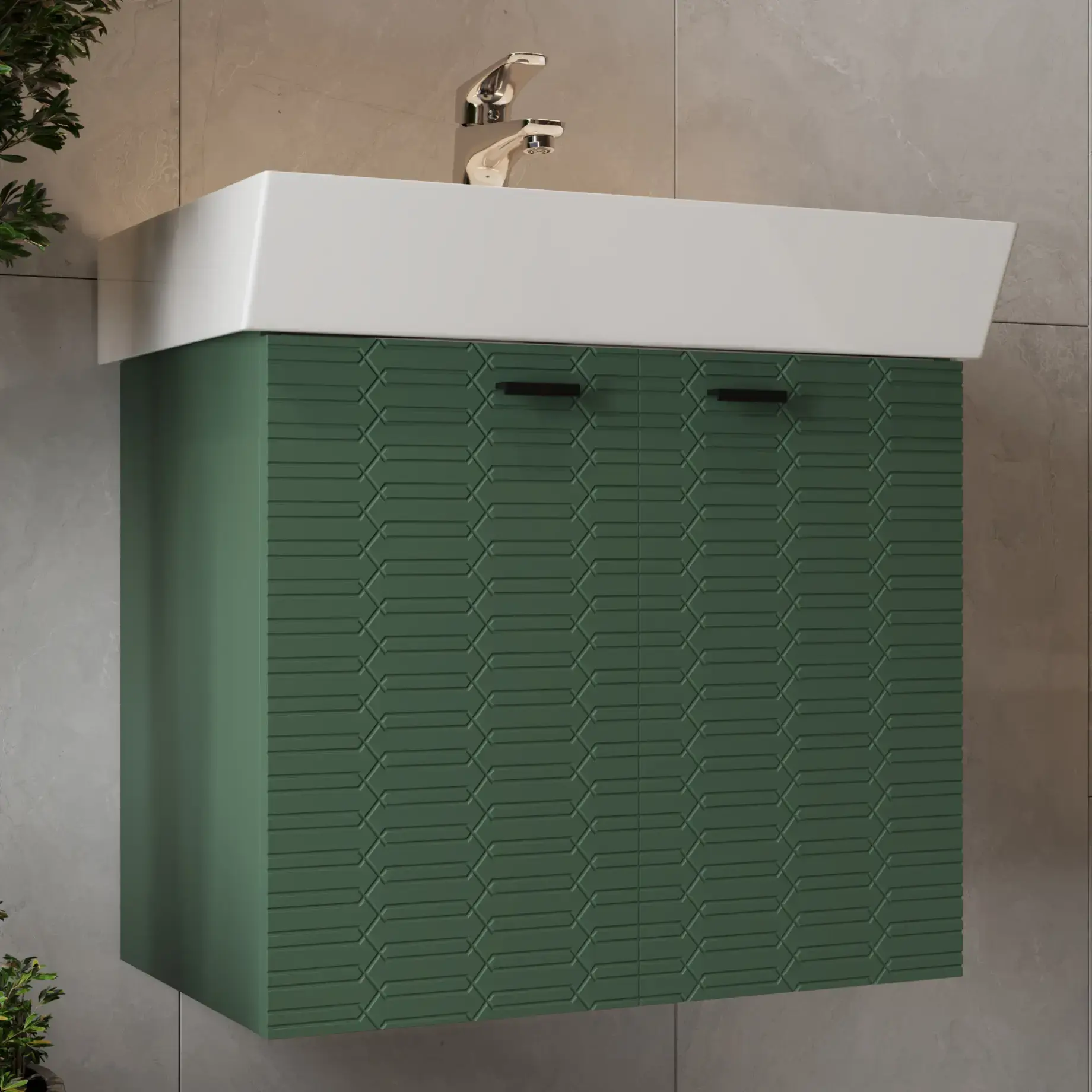 Тумба з умивальником Flow Виробник 484060E Green Matt 59 х 39 х 55 см — бічний ракурс