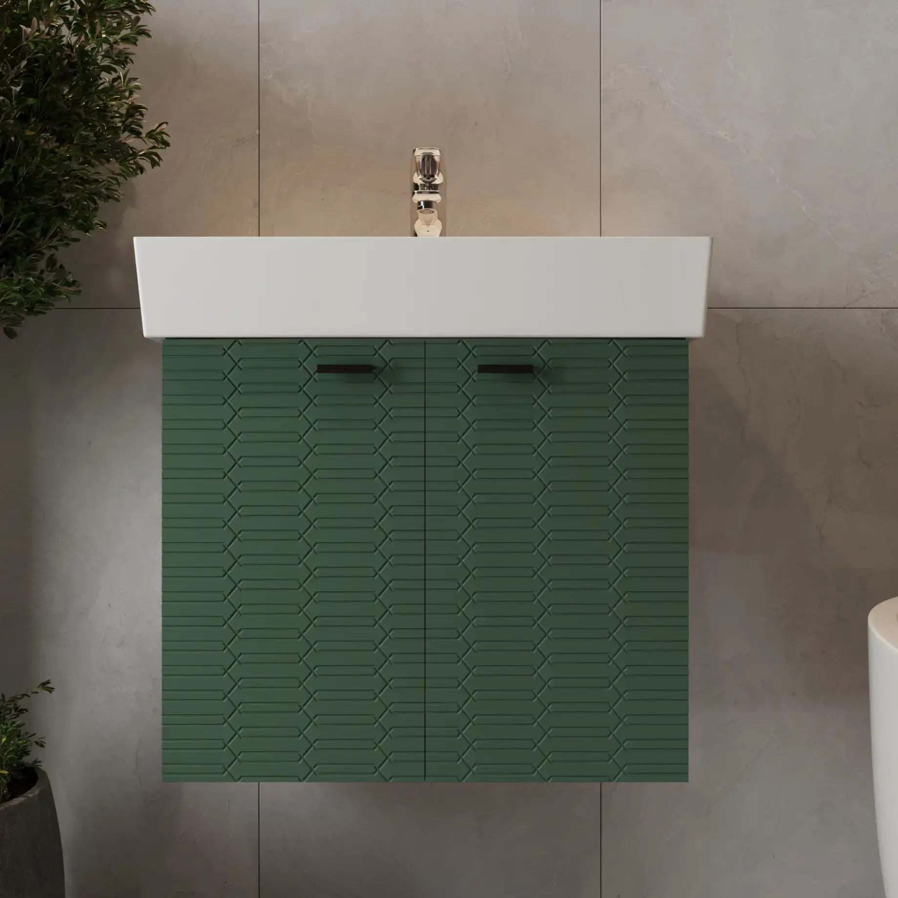 Тумба з умивальником Flow Виробник 484060E Green Matt 59 х 39 х 55 см — вид спереду