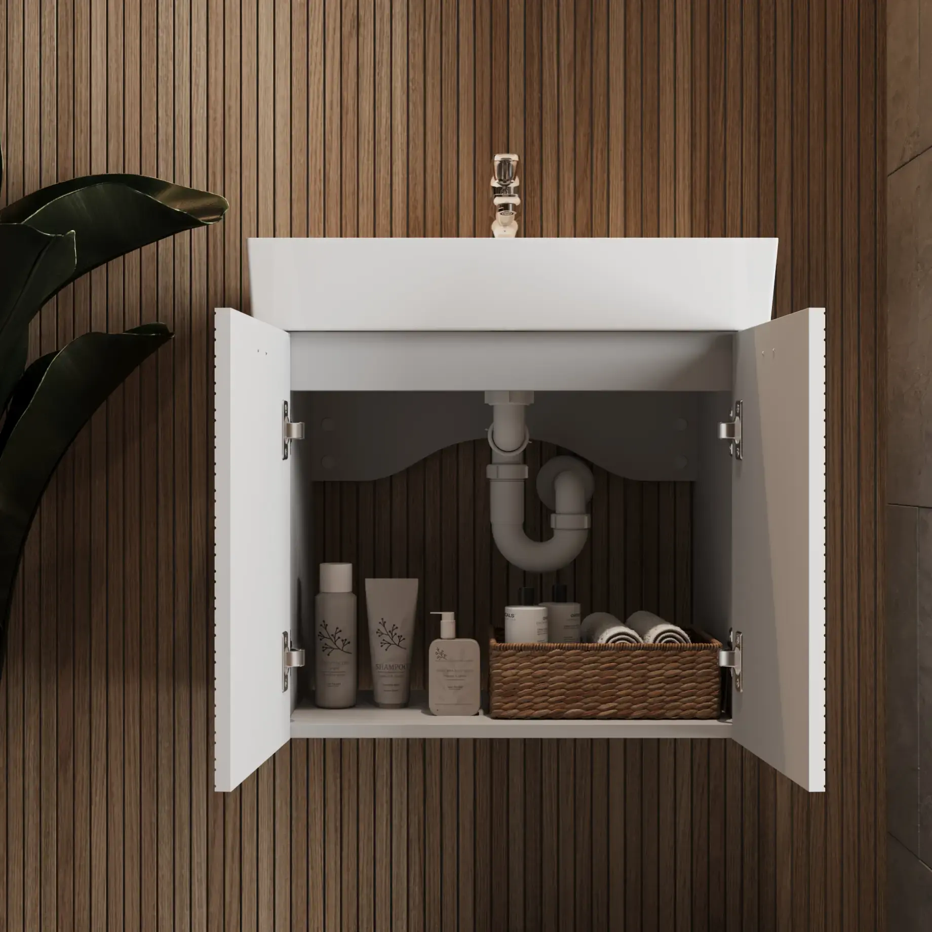 Тумба з умивальником Flow Виробник 484060W White Matt 59 х 39 х 55 см — вид ззаду