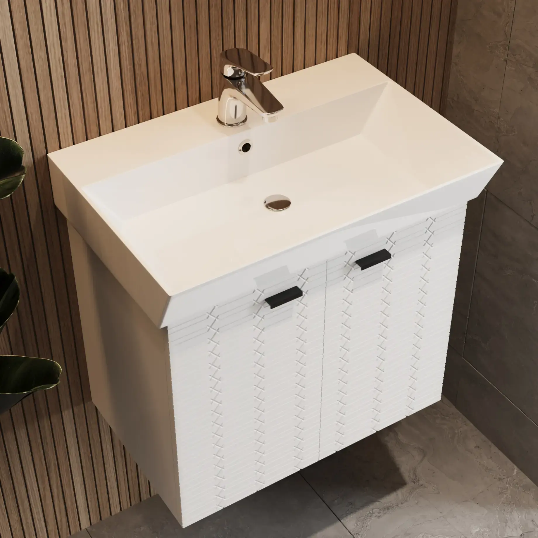 Тумба з умивальником Flow Виробник 484060W White Matt 59 х 39 х 55 см — бічний ракурс