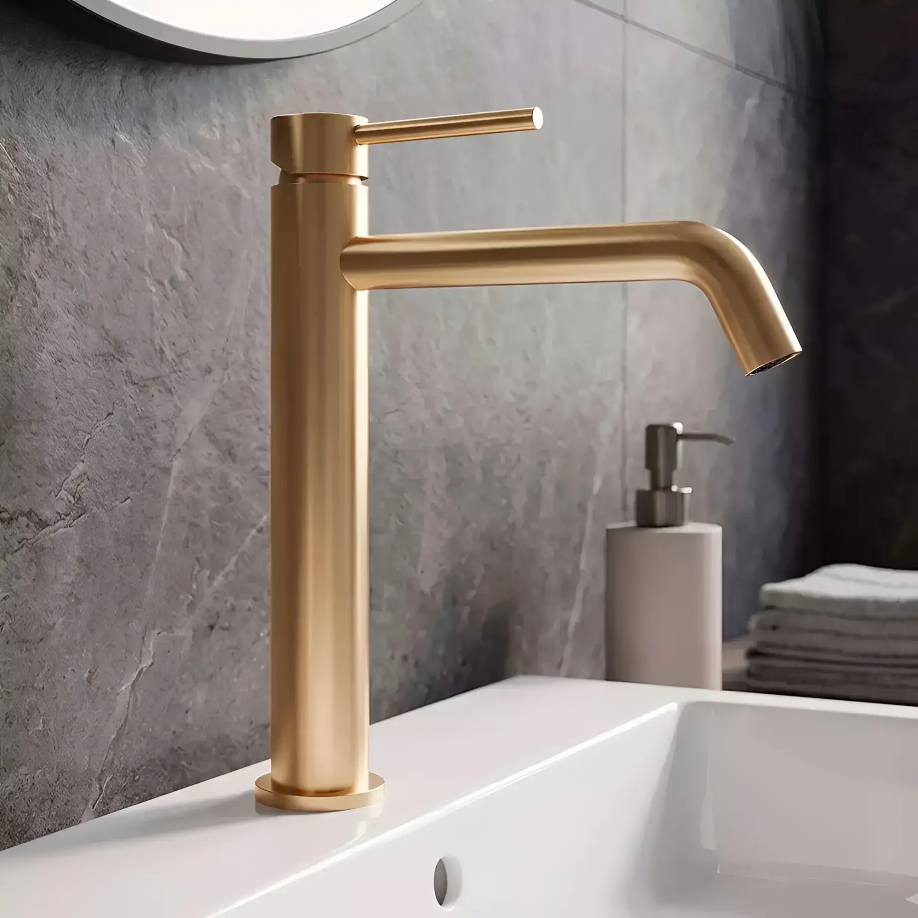 Змішувач для раковини, високий Flow Виробник 550533BG Brushed Gold — вид спереду