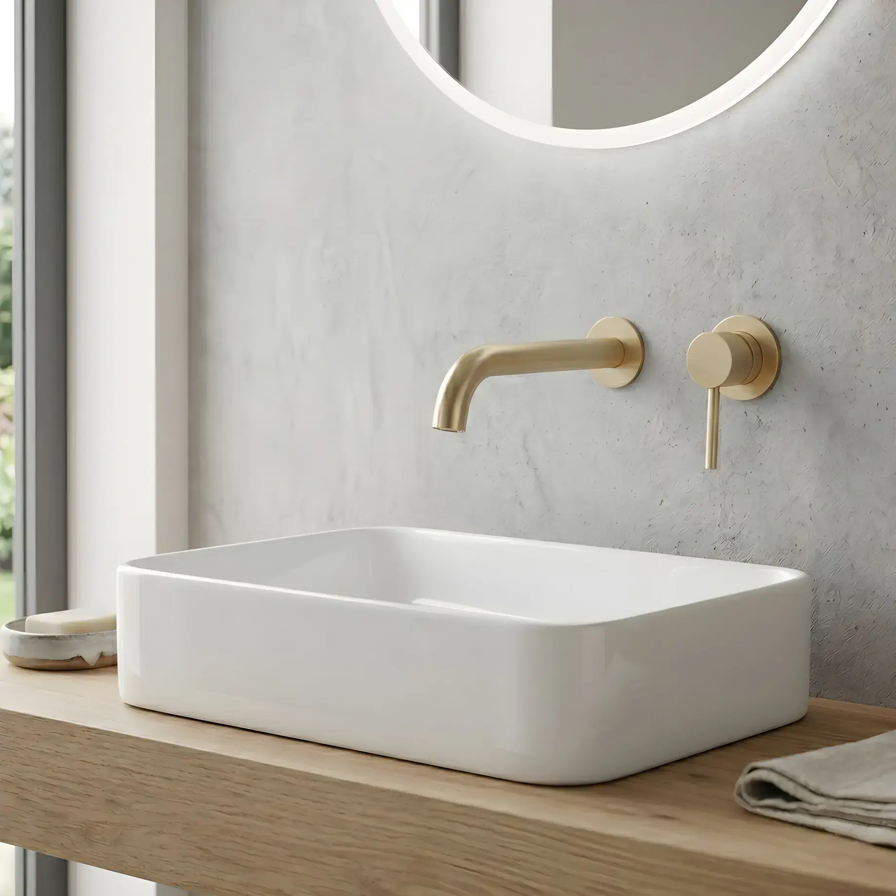 Змішувач для раковини, настінний Flow Виробник 550537BG Brushed Gold — вид спереду