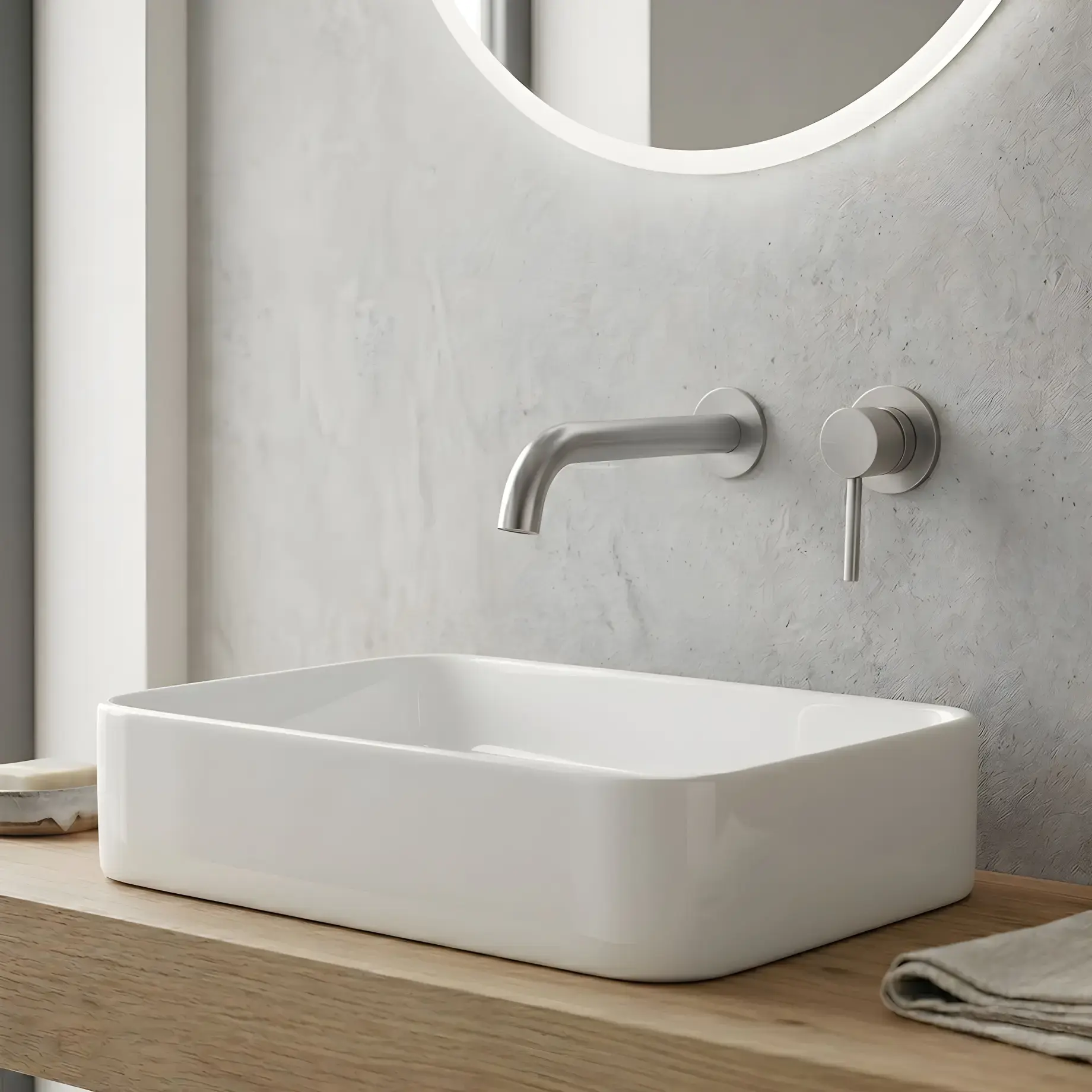 Змішувач для раковини, настінний Flow Виробник 550537BN Brushed Nickel — вид спереду