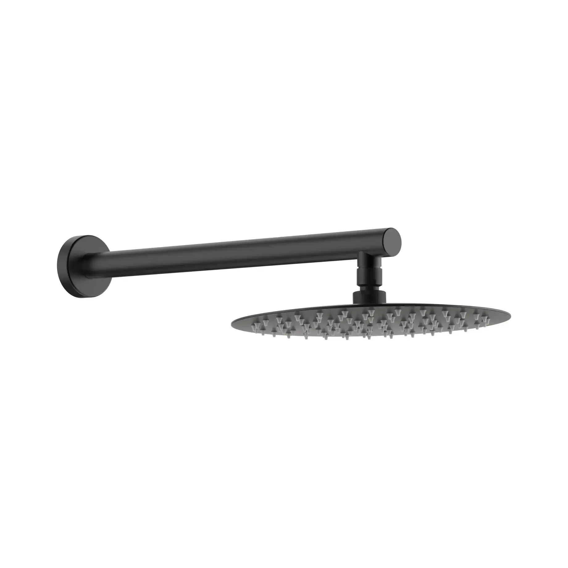 Верхний душ с кронштейном Flow Devit D113000000110BM Matt Black Ø25 см — вид на белом фоне