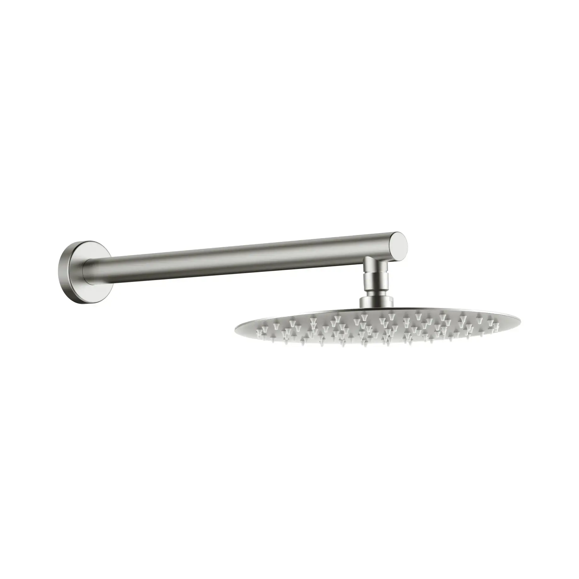 Верхний душ с кронштейном Flow Devit D113000000110BN Brushed Nickel Ø25 см — вид на белом фоне