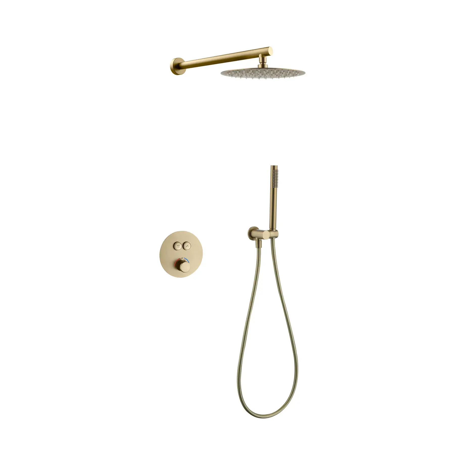 Комплект душової системи Flow Devit D117124011111BG Brushed Gold Ø25 см — вид на білому тлі