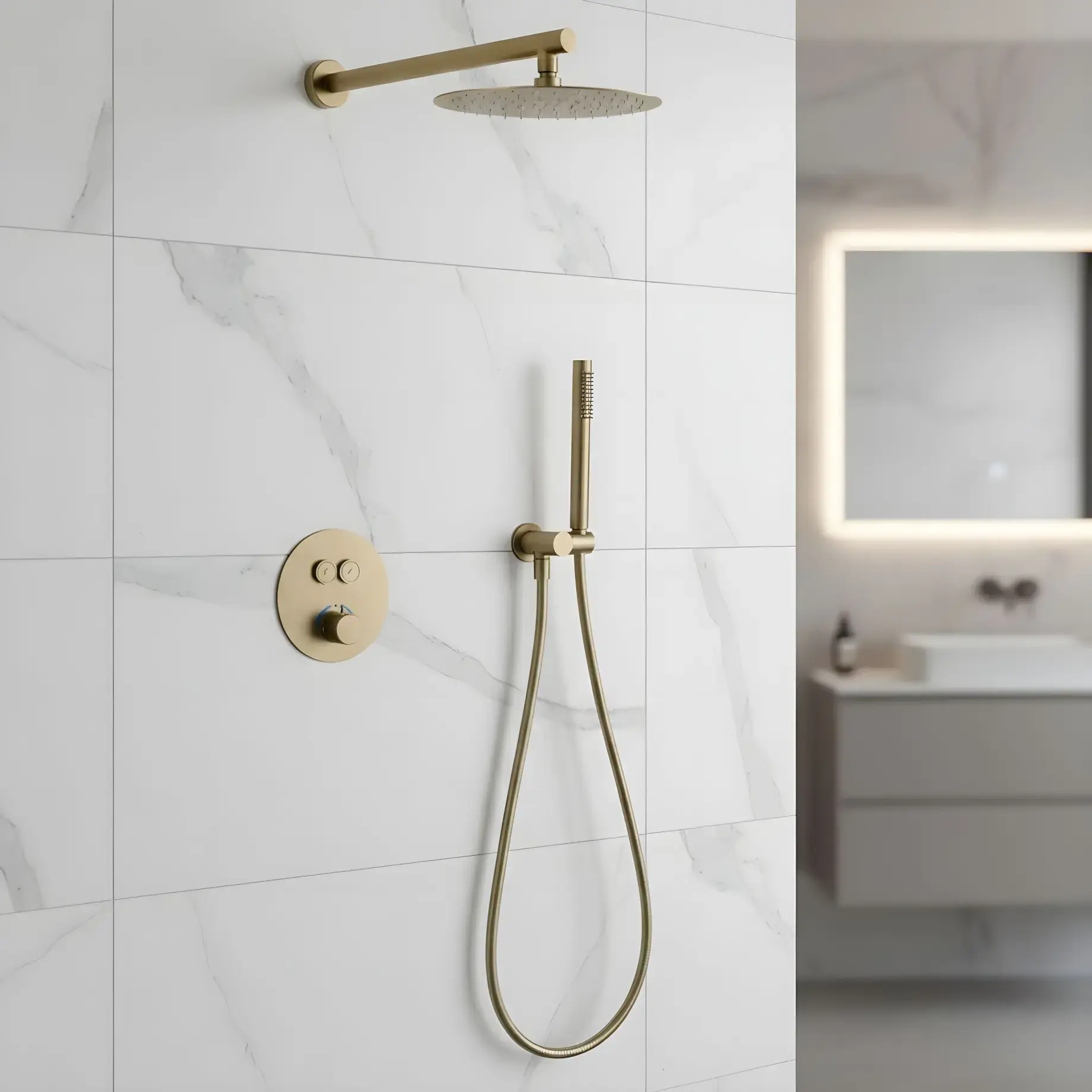 Комплект душової системи Flow Devit D117124011111BG Brushed Gold — вид спереду