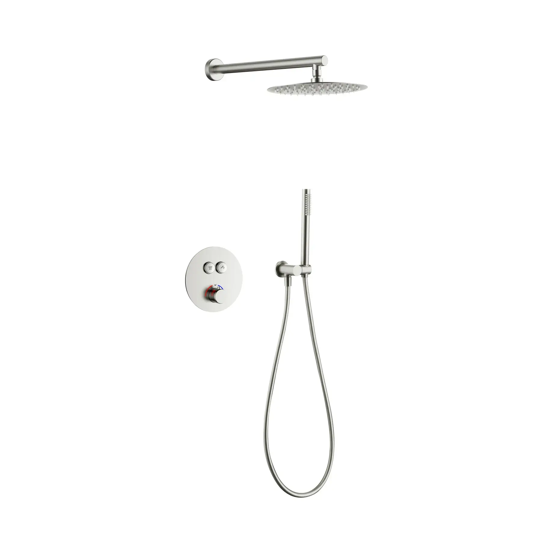 Комплект душевой системы Flow Devit D117124011111BN Brushed Nickel Ø25 см — вид на белом фоне