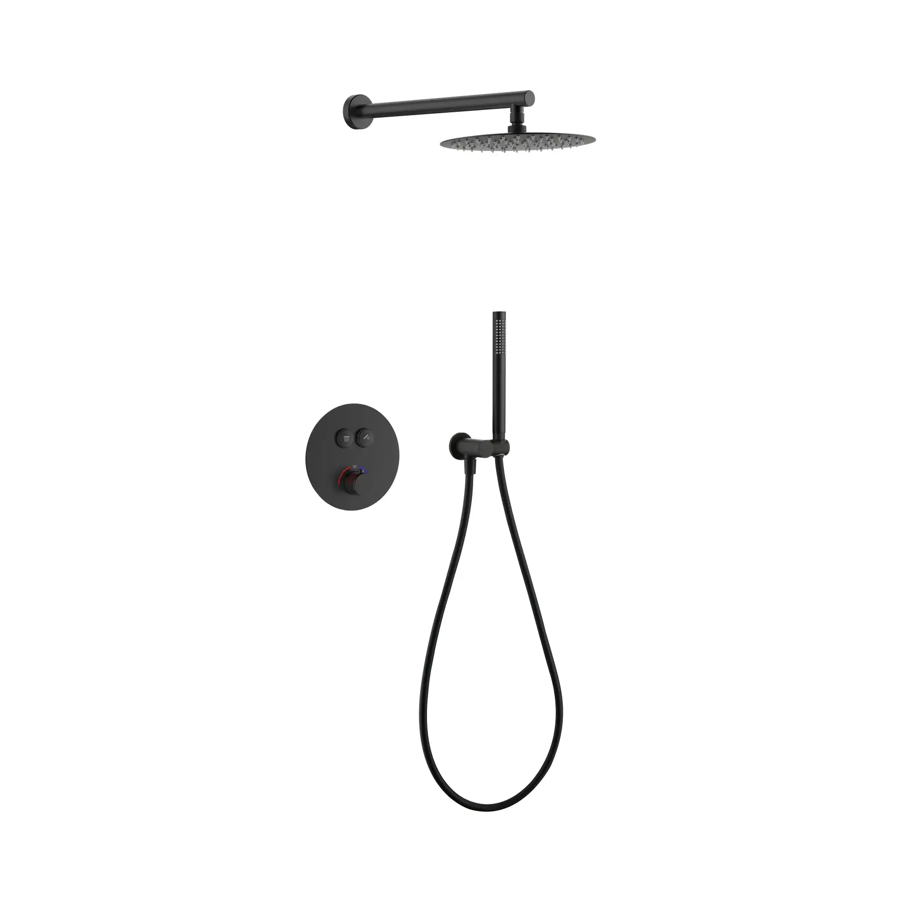 Комплект душової системи Flow Devit D117124011111MB Matt Black Ø25 см — вид на білому тлі