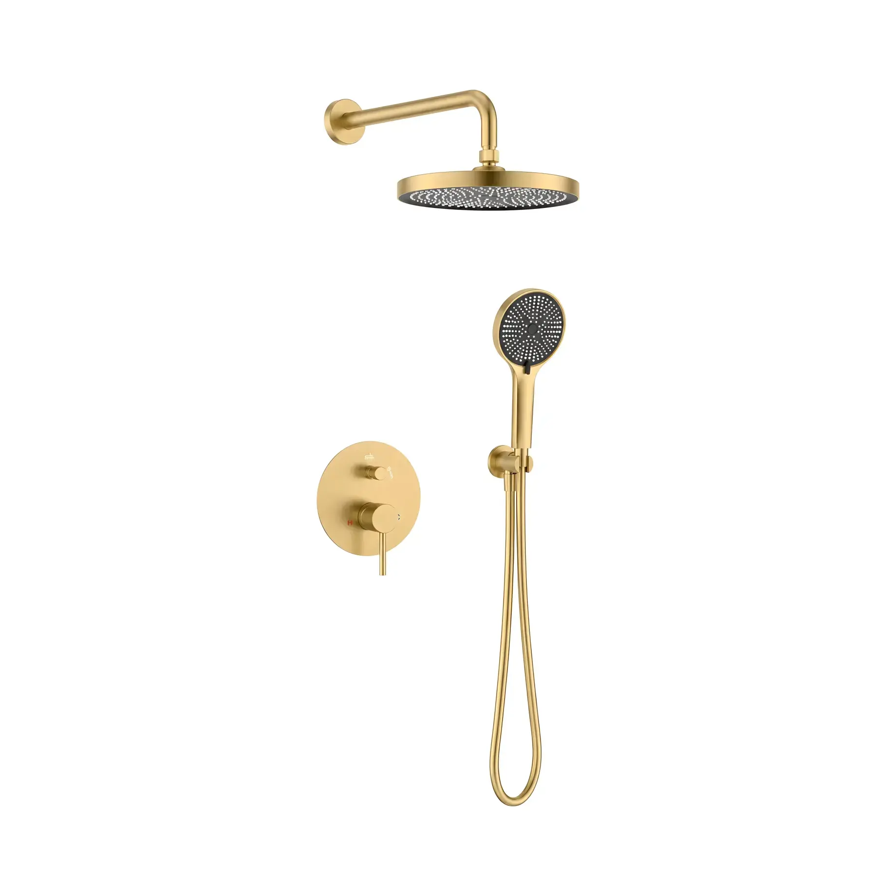 Комплект душевой системы Flow Devit D117125001111BG Brushed Gold Ø25 см — вид на белом фоне