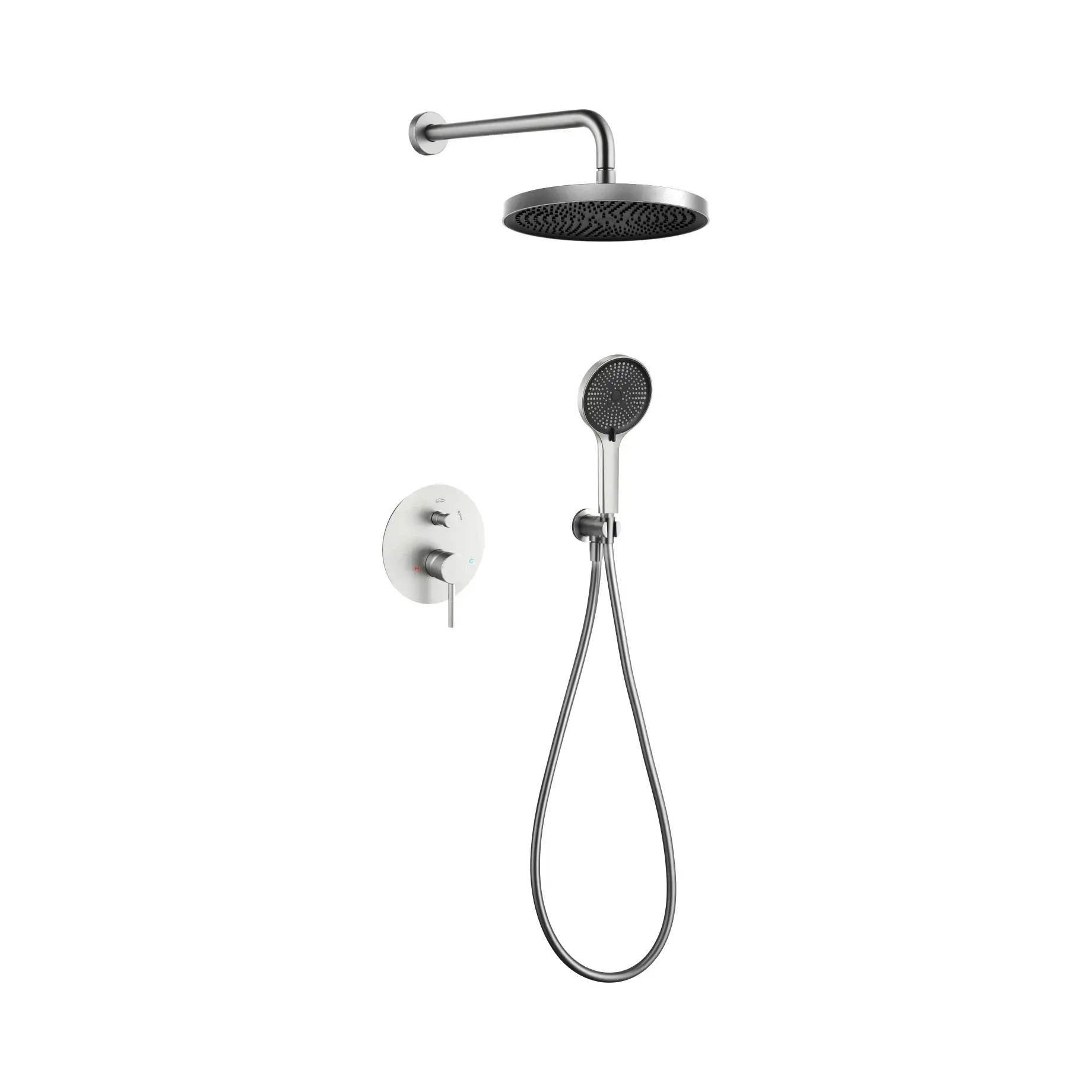 Комплект душевой системы Flow Devit D117125001111BN Brushed Nickel Ø25 см — вид на белом фоне