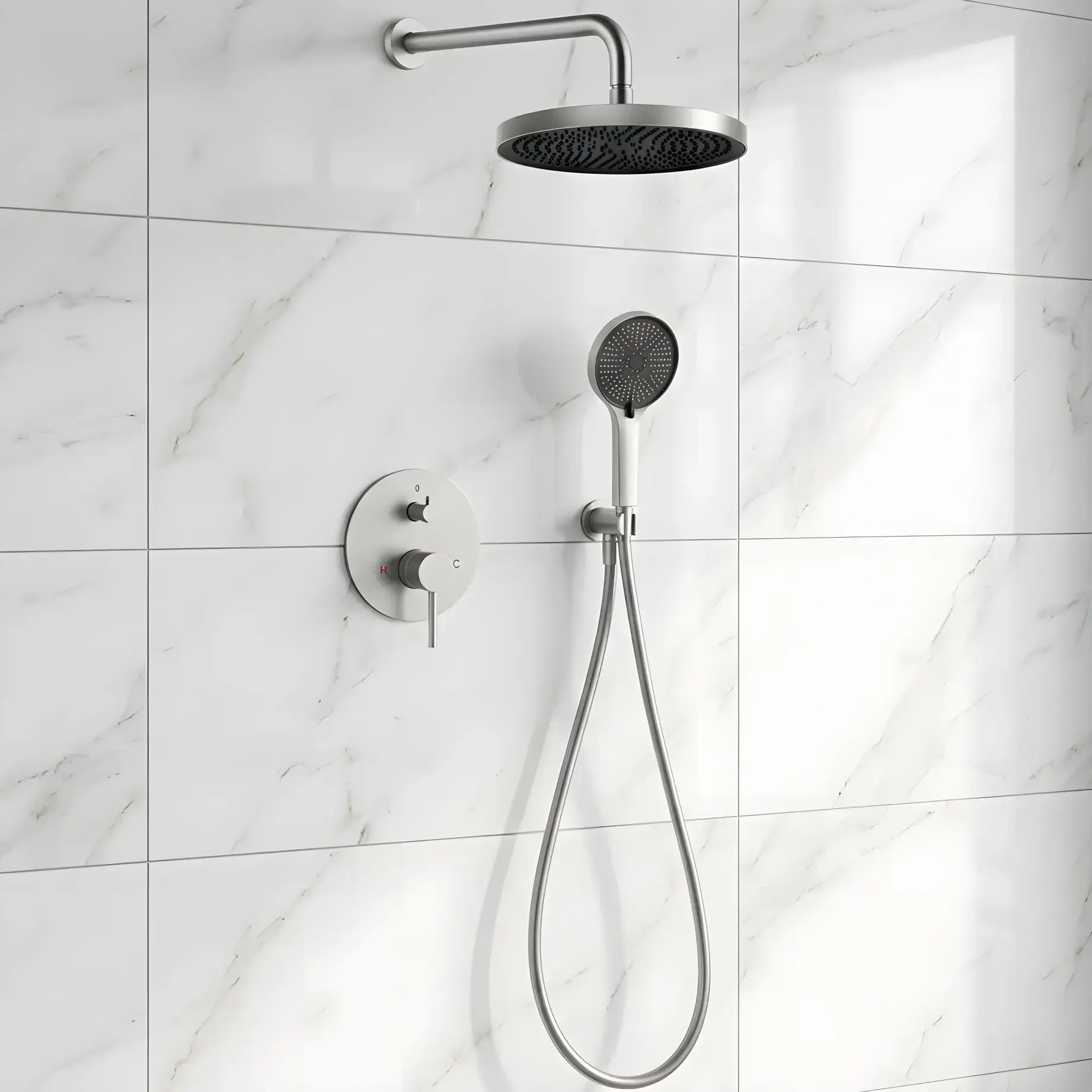 Комплект душової системи Flow Виробник D117125001111BN Brushed Nickel Ø25 см — вид спереду