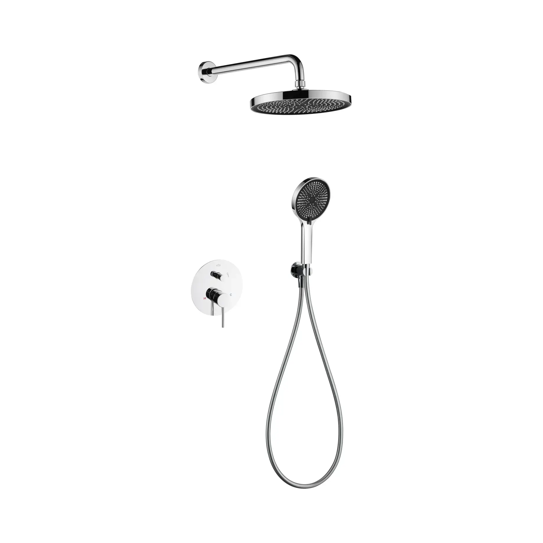 Комплект душевой системы Flow Devit D117125001111C Chrome Ø25 см — вид на белом фоне