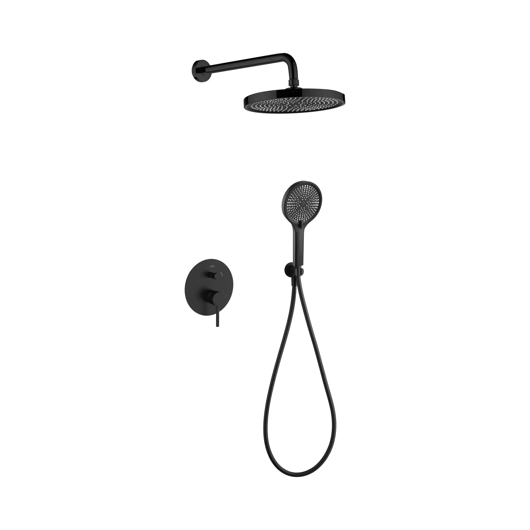 Комплект душевой системы Flow Devit D117125001111MB Matt Black Ø25 см — вид на белом фоне