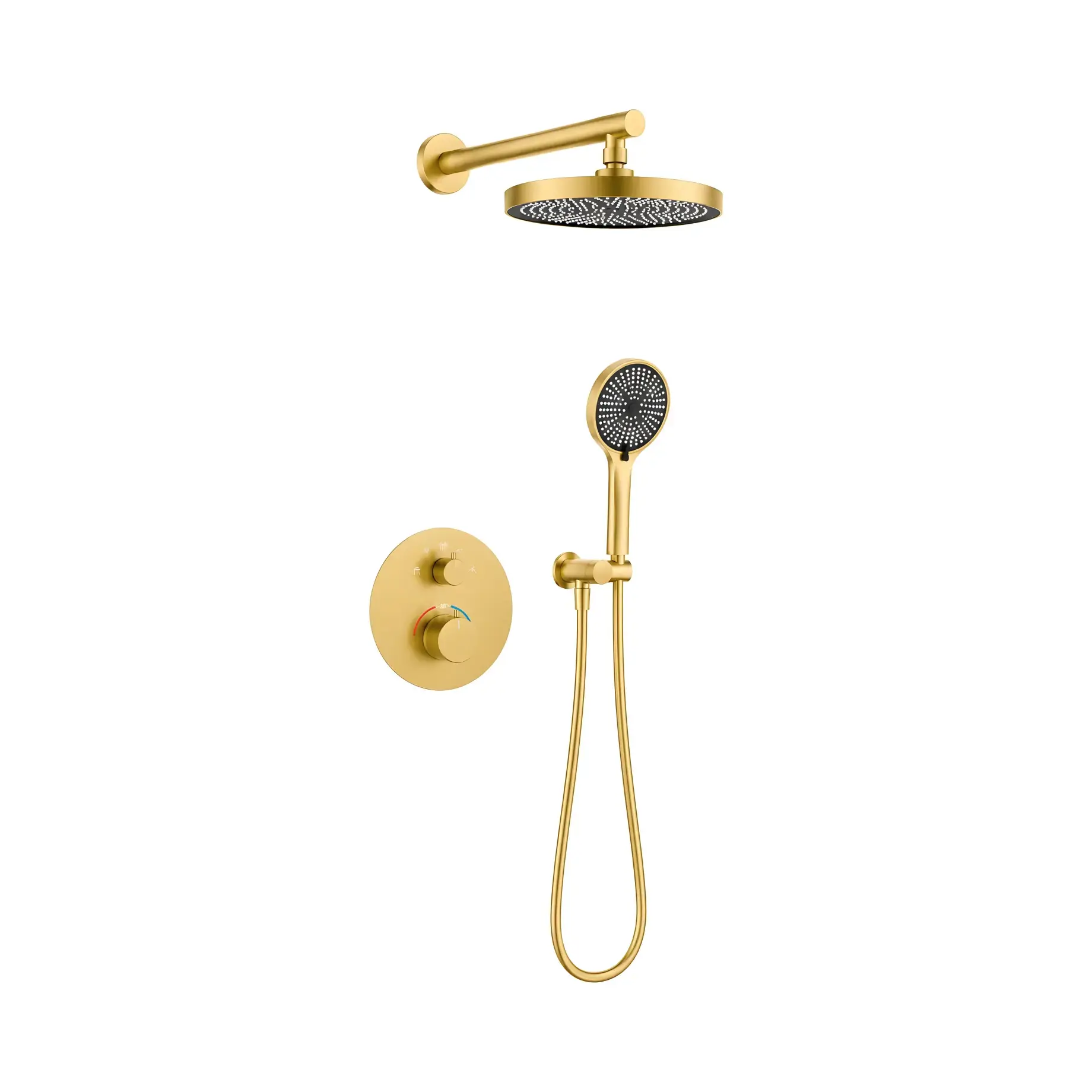 Комплект душової системи Flow Devit D117125011111BG Brushed Gold Ø25 см — вид на білому тлі