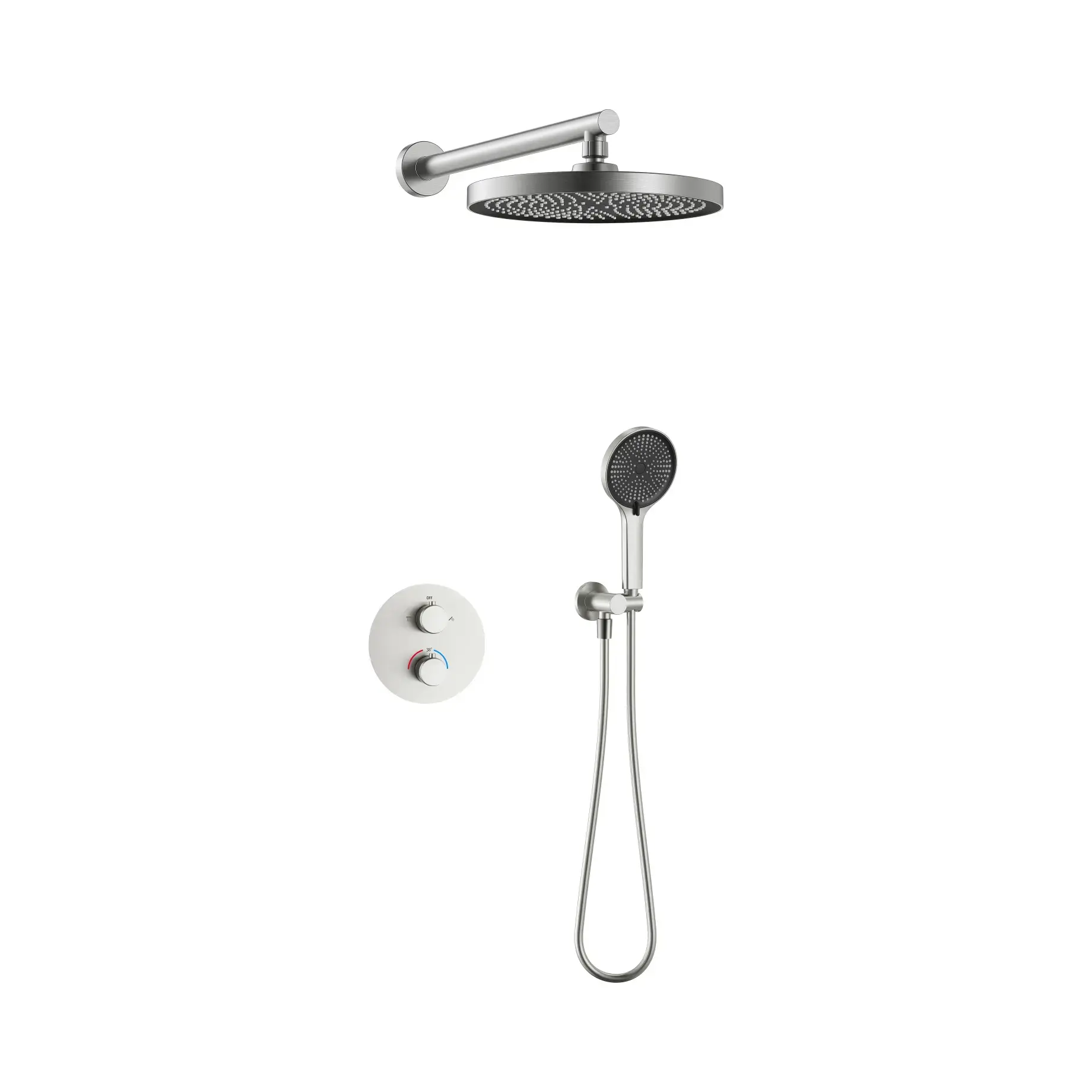 Комплект душової системи Flow Devit D117125011111BN Brushed Nickel Ø25 см — вид на білому тлі