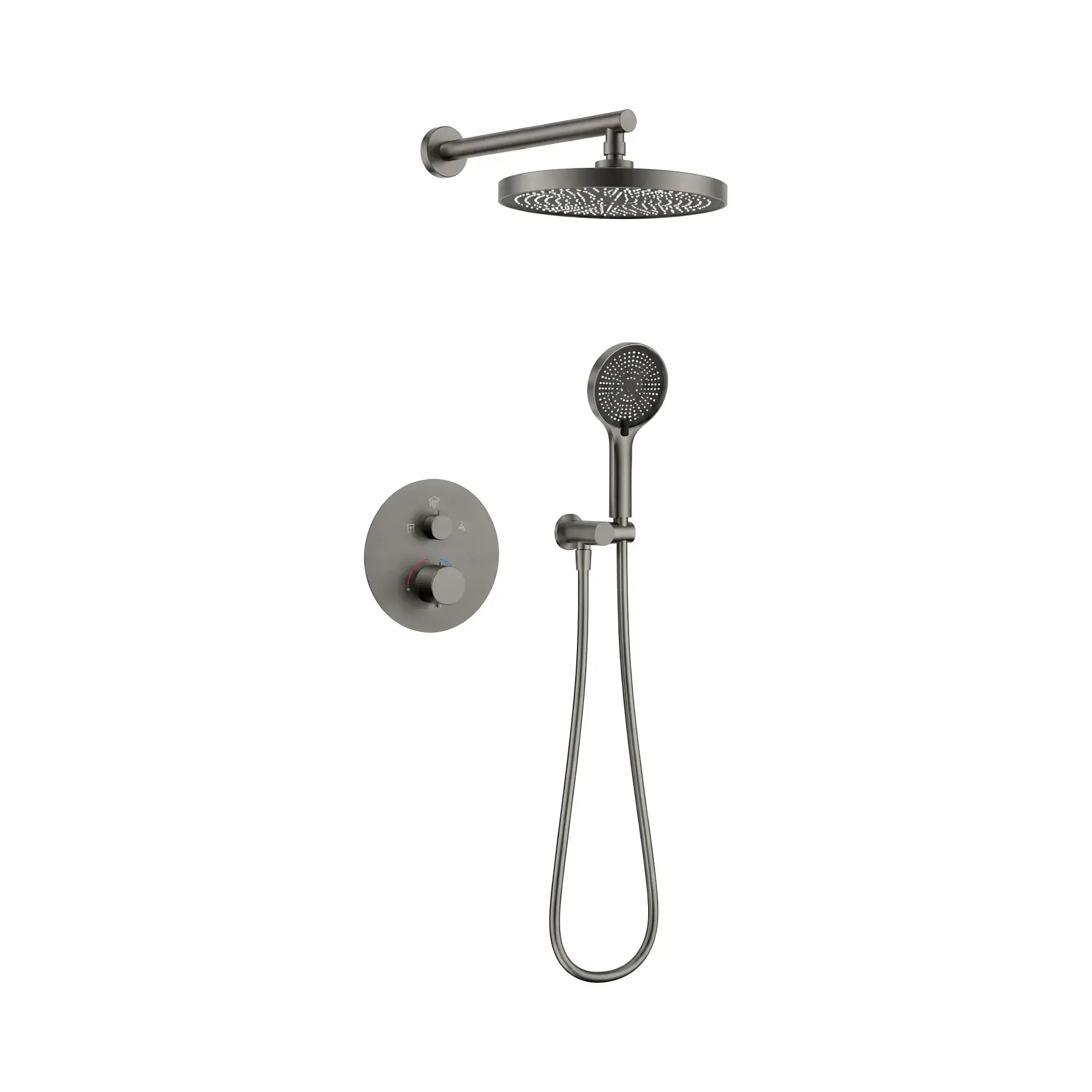 Комплект душової системи Flow Devit D117125011111GM Gun Metal Ø25 см — вид на білому тлі