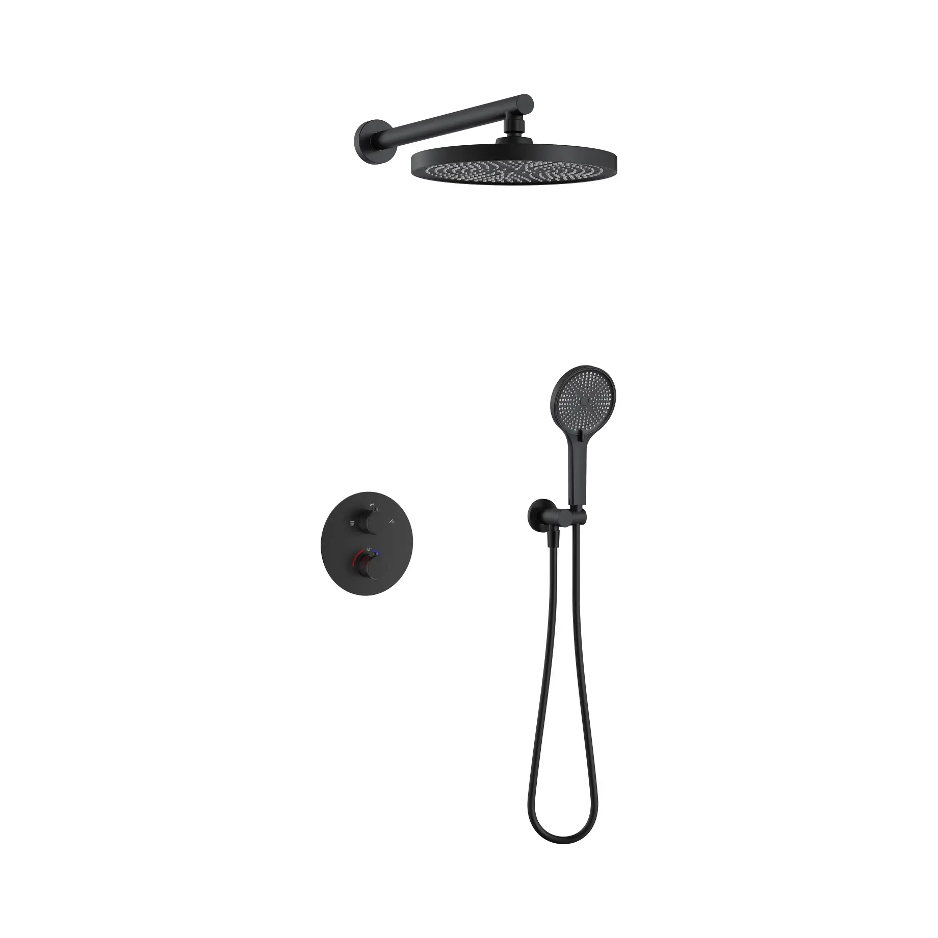Комплект душової системи Flow Devit D117125011111MB Matt Black Ø25 см — вид на білому тлі