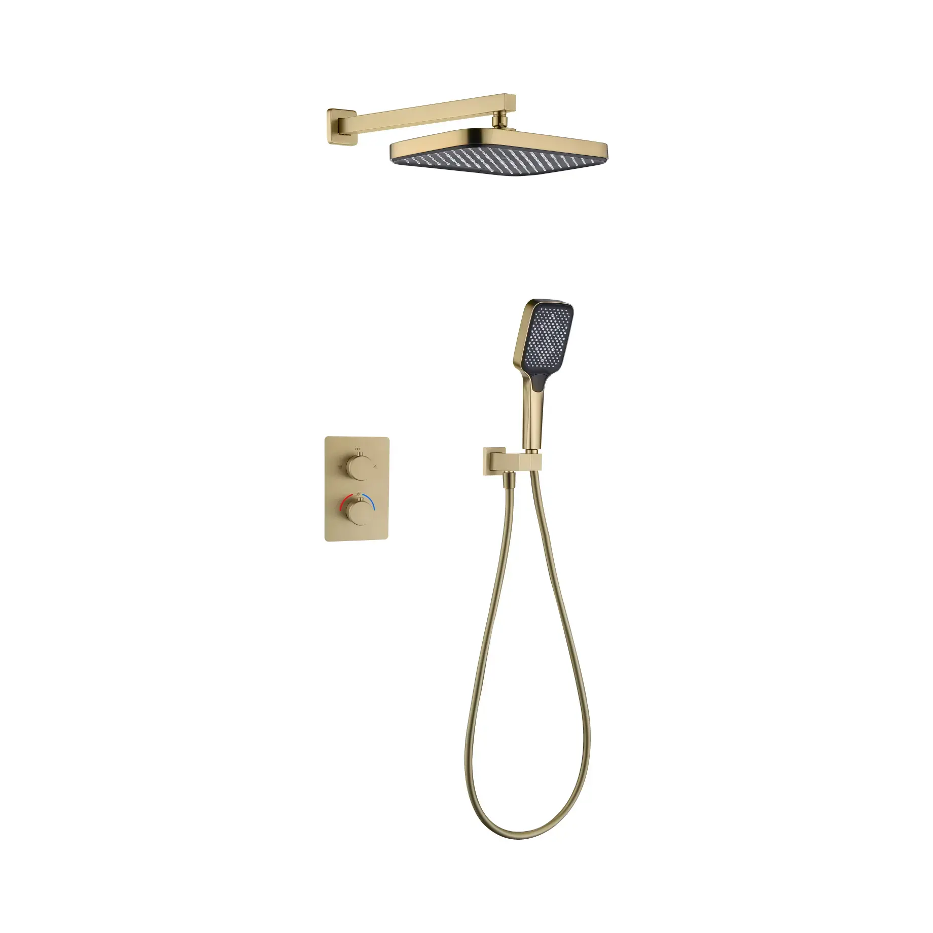 Комплект душевой системы Flow Devit D117125011221BG Brushed Gold 25 х 25 см — вид на белом фоне