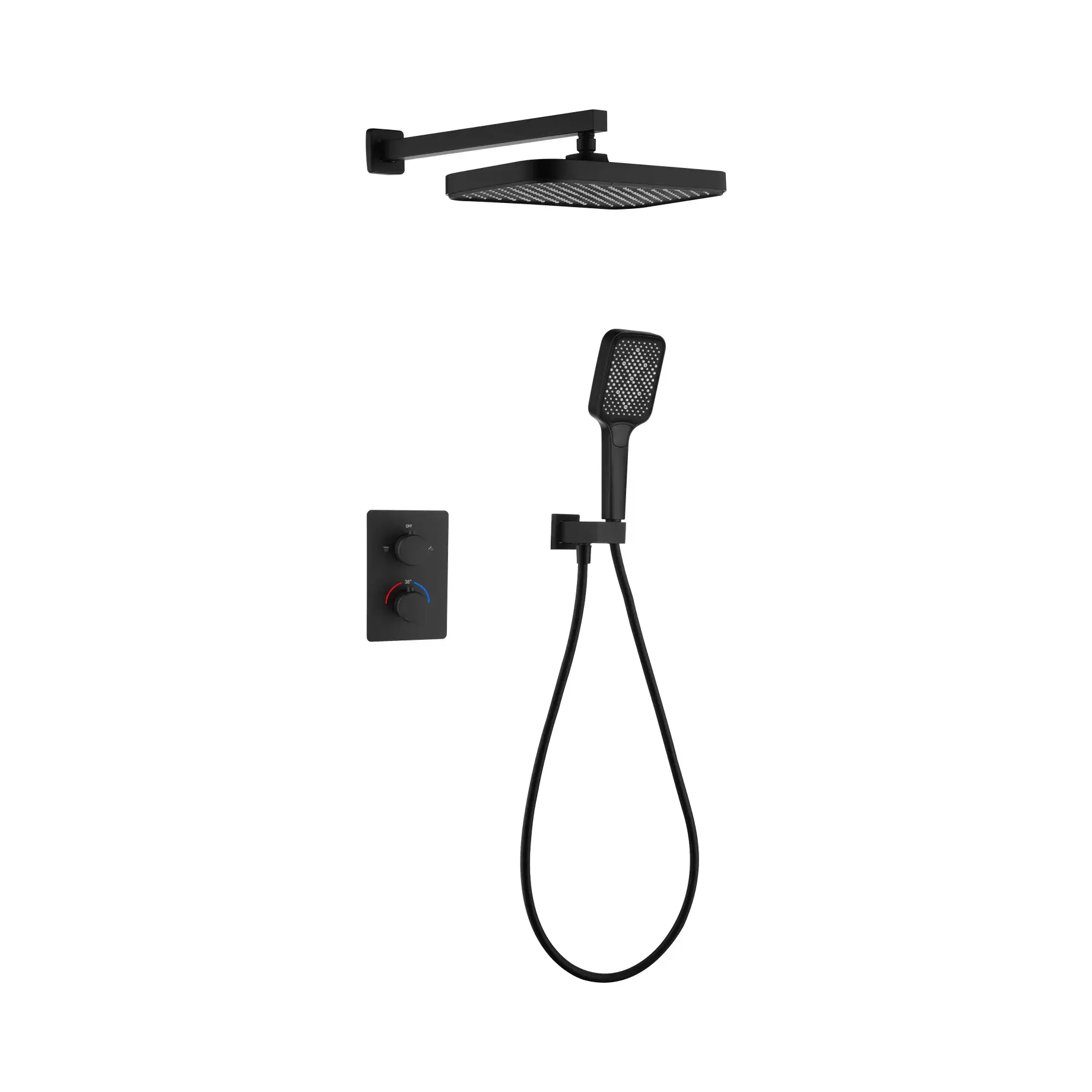 Комплект душової системи Flow Devit D117125011221BM Matt Black 25 х 25 см — вид на білому тлі