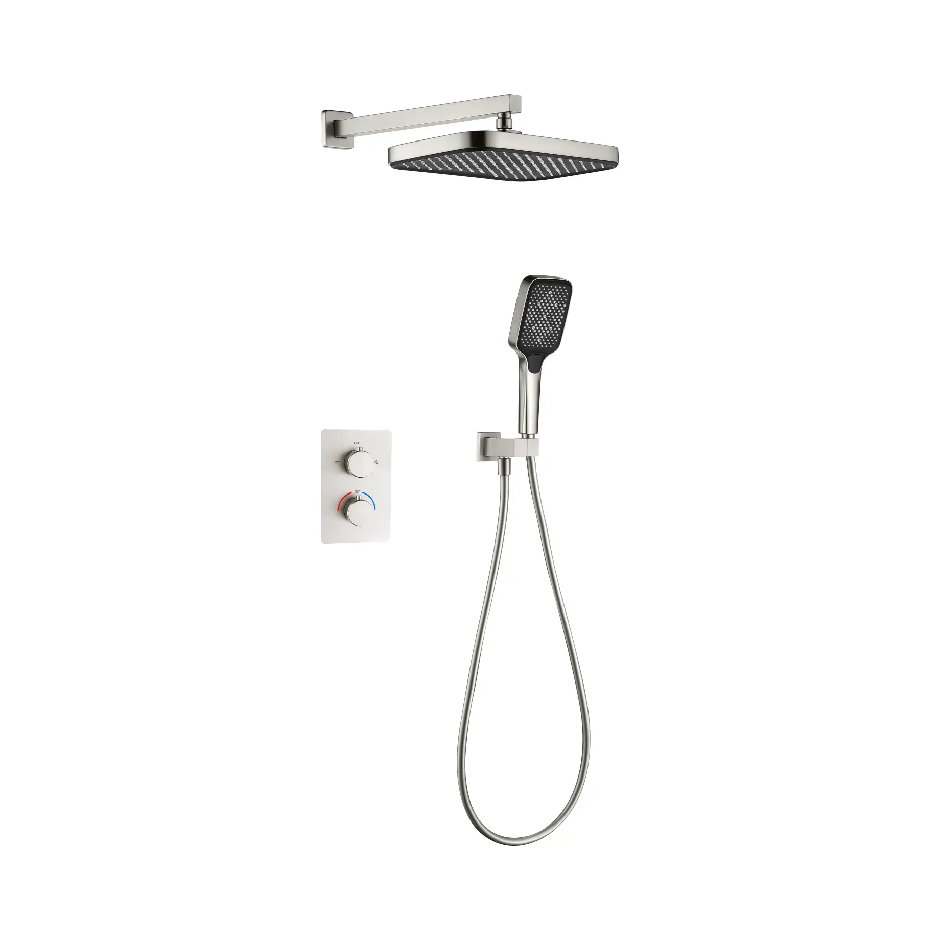 Комплект душевой системы Flow Devit D117125011221BN Brushed Nickel 25 х 25 см — вид на белом фоне
