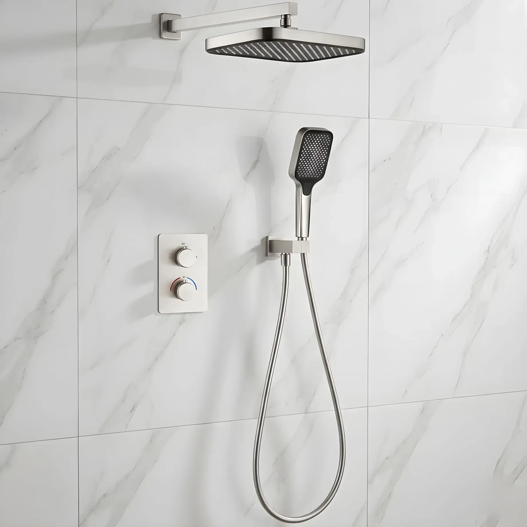 Комплект душової системи Flow Devit D117125011221BN Brushed Nickel — вид спереду