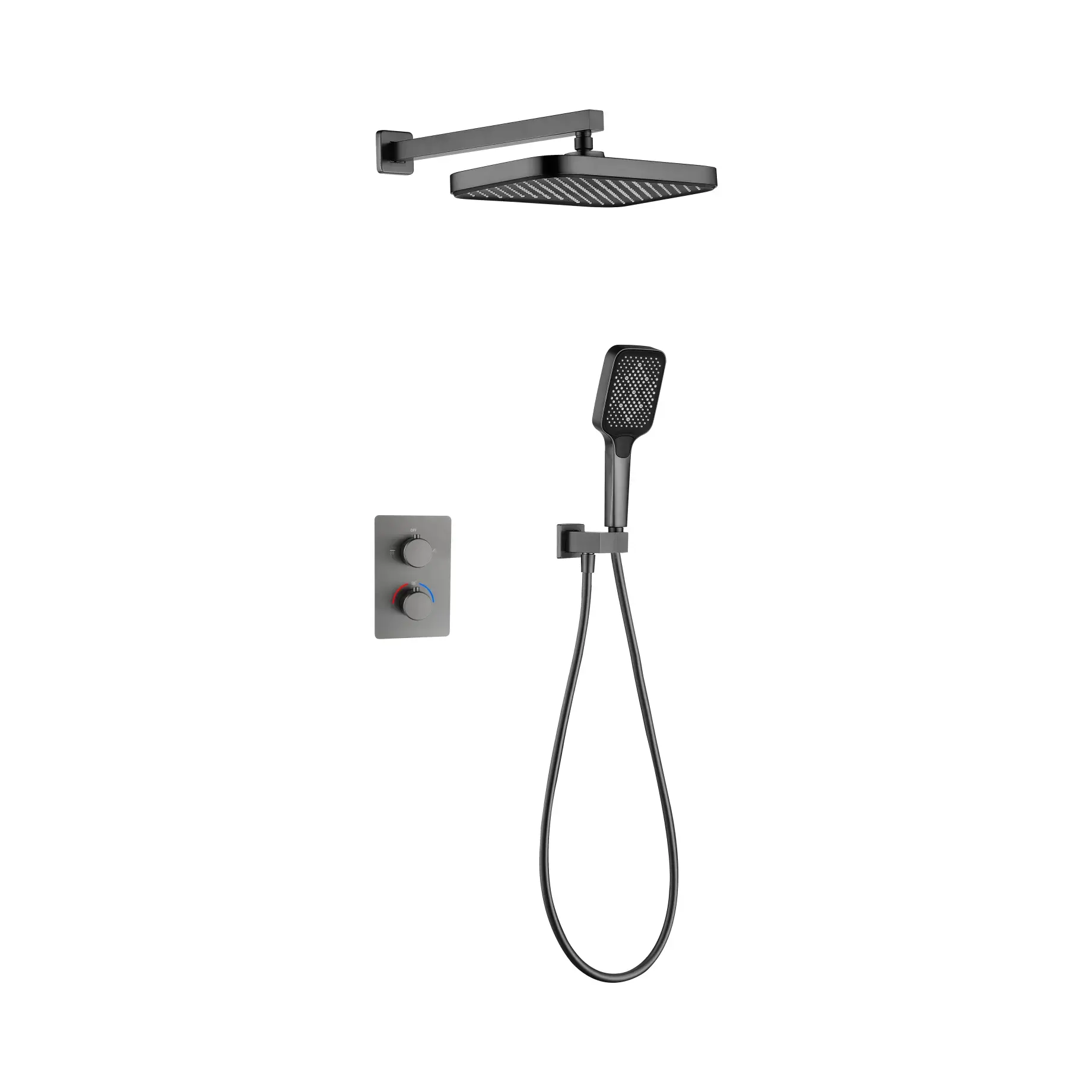 Комплект душевой системы Flow Devit D117125011221GM Gun Metal 25 х 25 см — вид на белом фоне