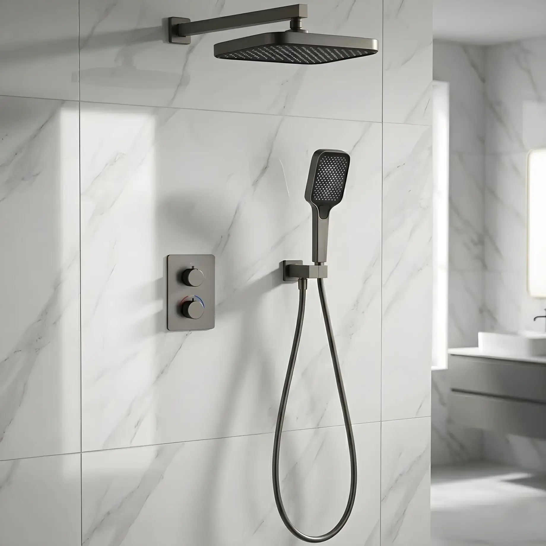 Комплект душової системи Flow Devit D117125011221GM Gun Metal PVD — вид спереду