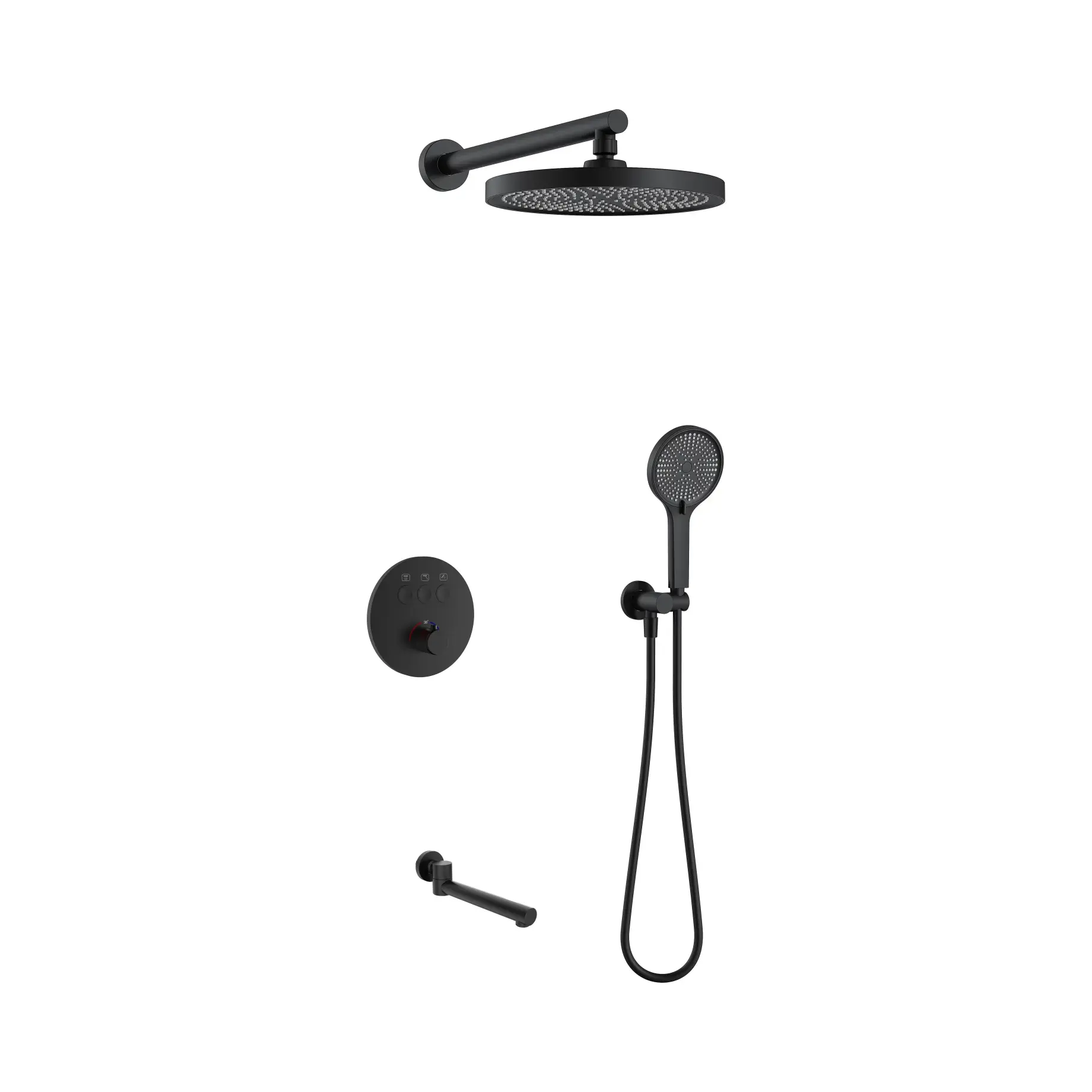 Комплект душової системи Flow Devit D117134011211MB Matt Black Ø25 см — вид на білому тлі