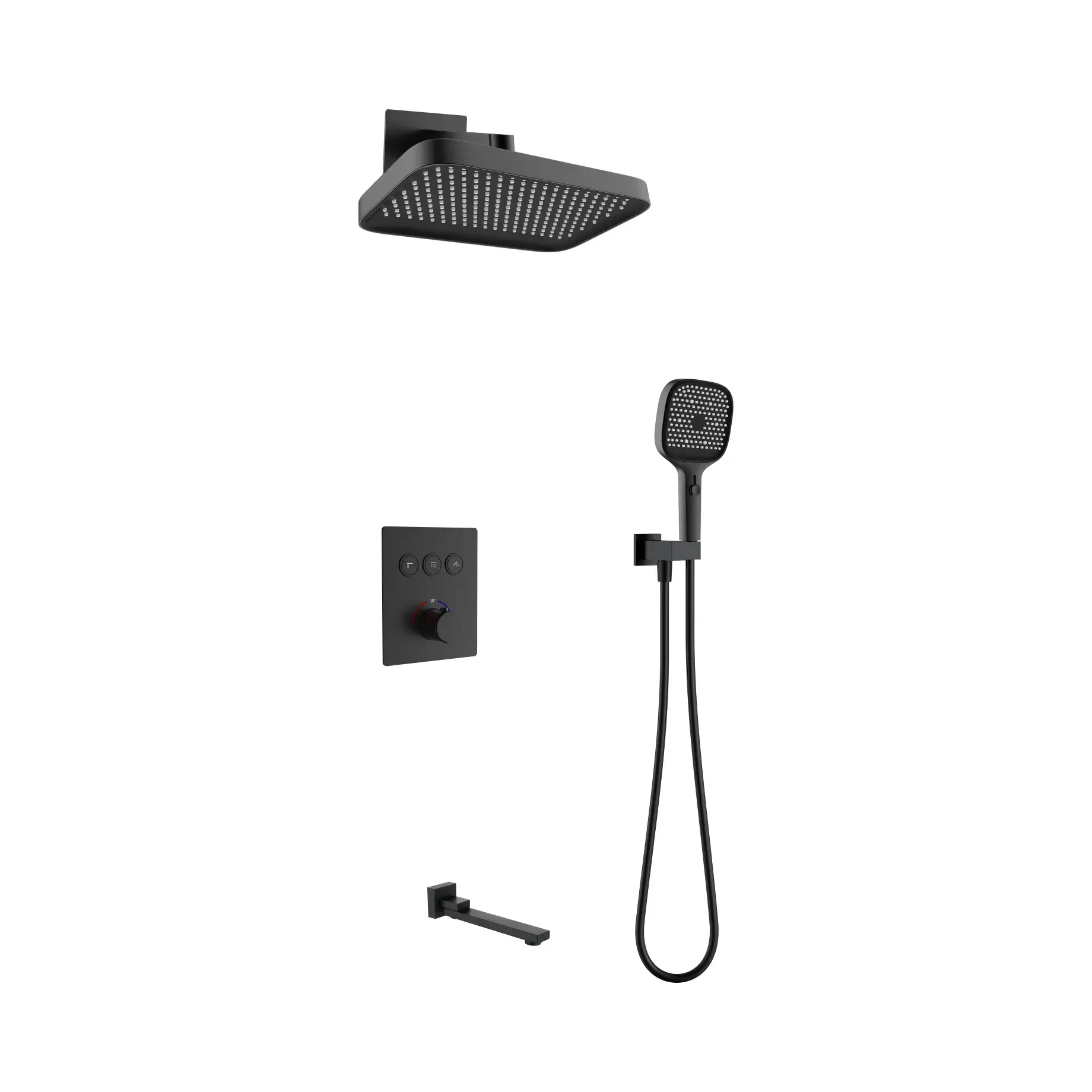 Комплект душової системи Flow Devit D117134011221BM Matt Black 33 х 22 см — вид на білому тлі